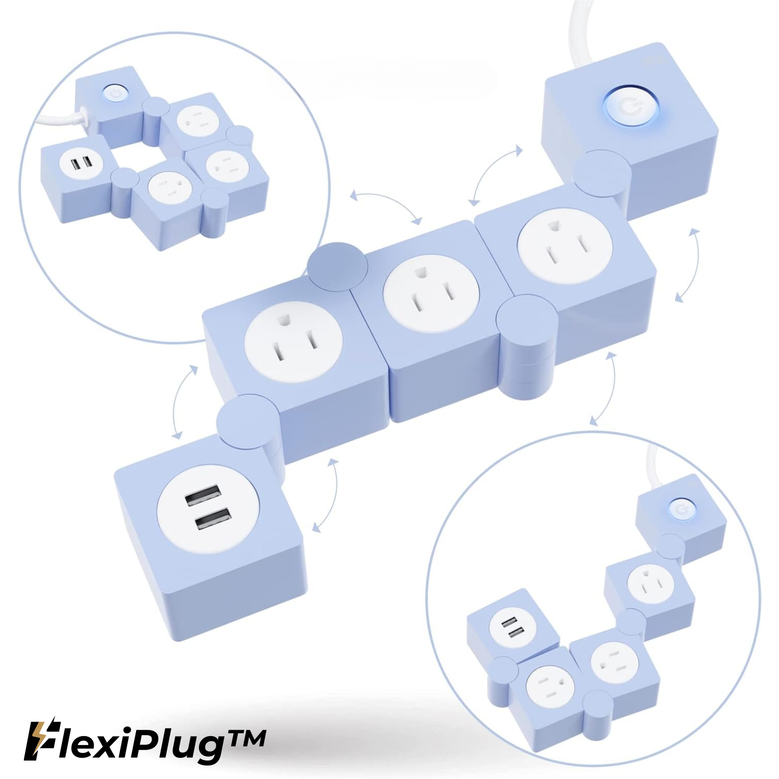 FlexiPlug™ Steckdosenleiste mit USB und Überspannungsschutz