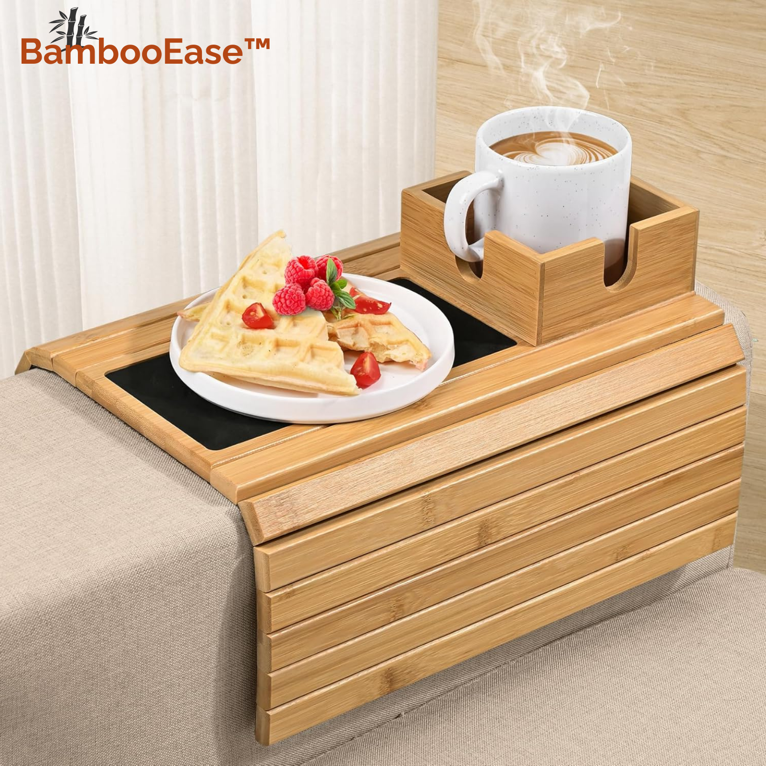 BamBooEase™ Sofa Armlehnen Tablett mit Becherhalter