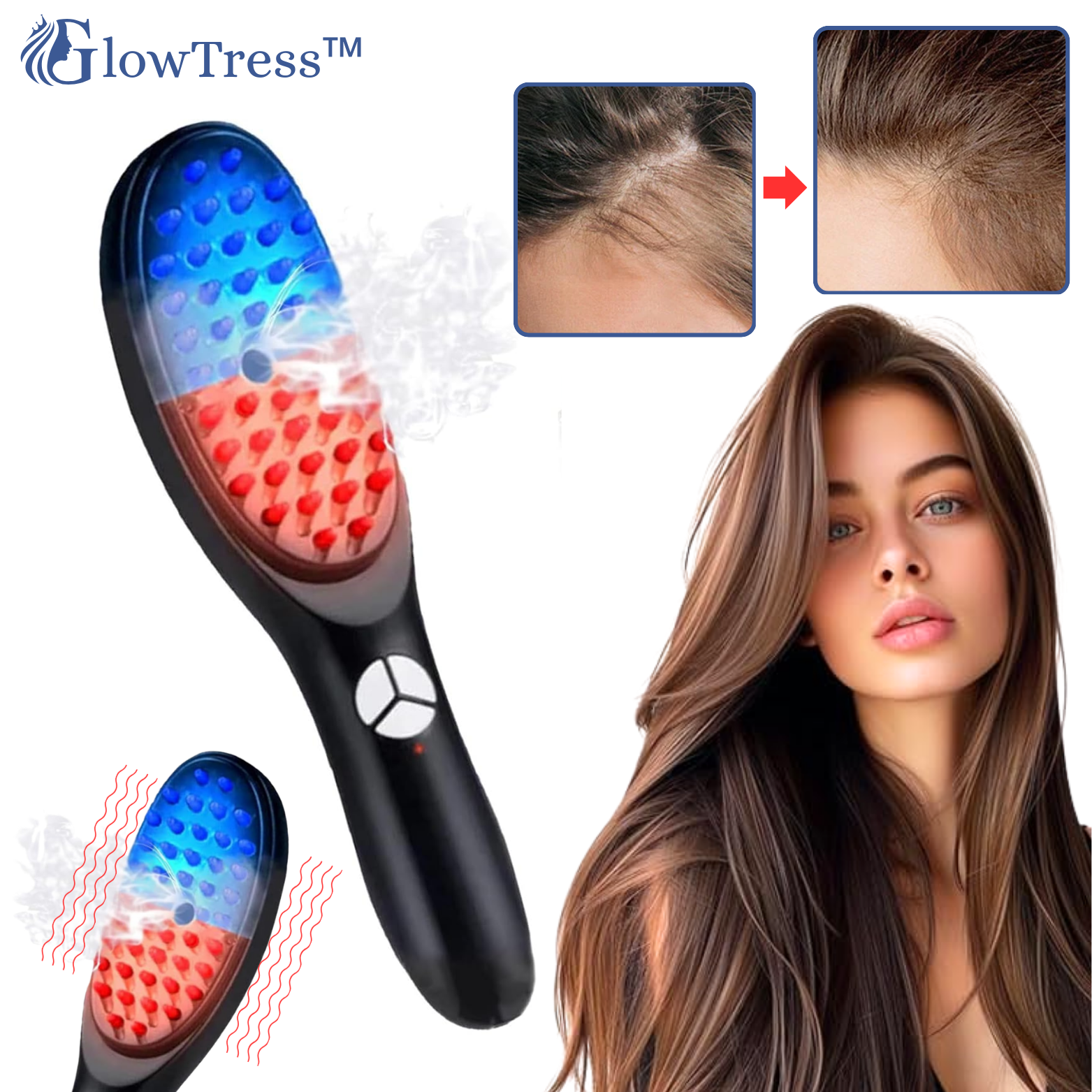 GlowTress™ Elektrische Haarbürste mit Kopfhautmassage und Ölspender