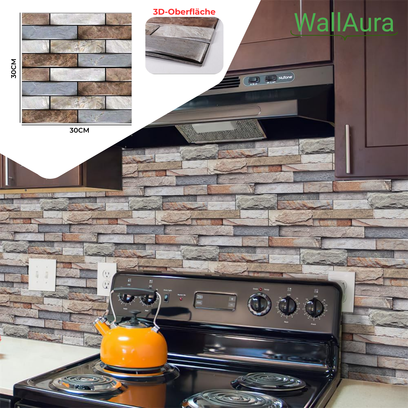 WallAura™ 4er Set 3D Wandfliesen Selbstklebend 30x30 cm