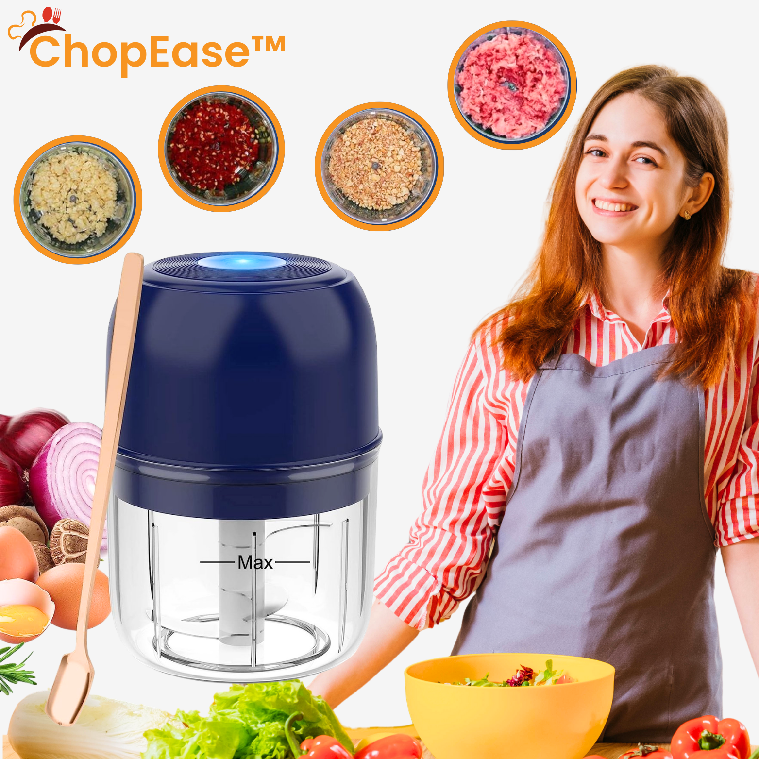 ChopEase™ Elektrischer Mini-Hacker – Knoblauch und Gemüse
