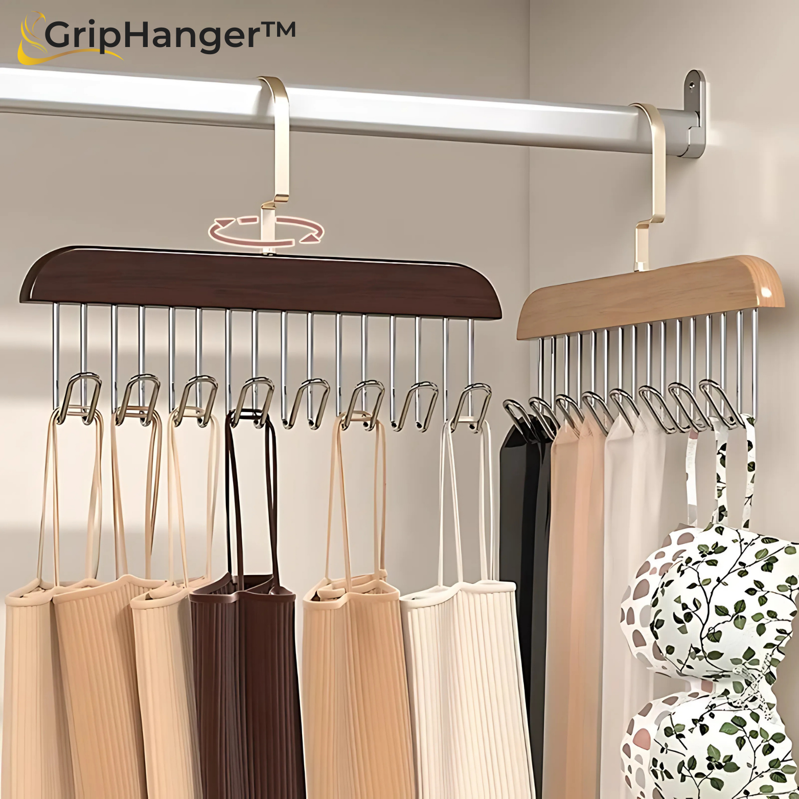 GripHanger™ 2er Set Holz Kleiderbügel mit Haken