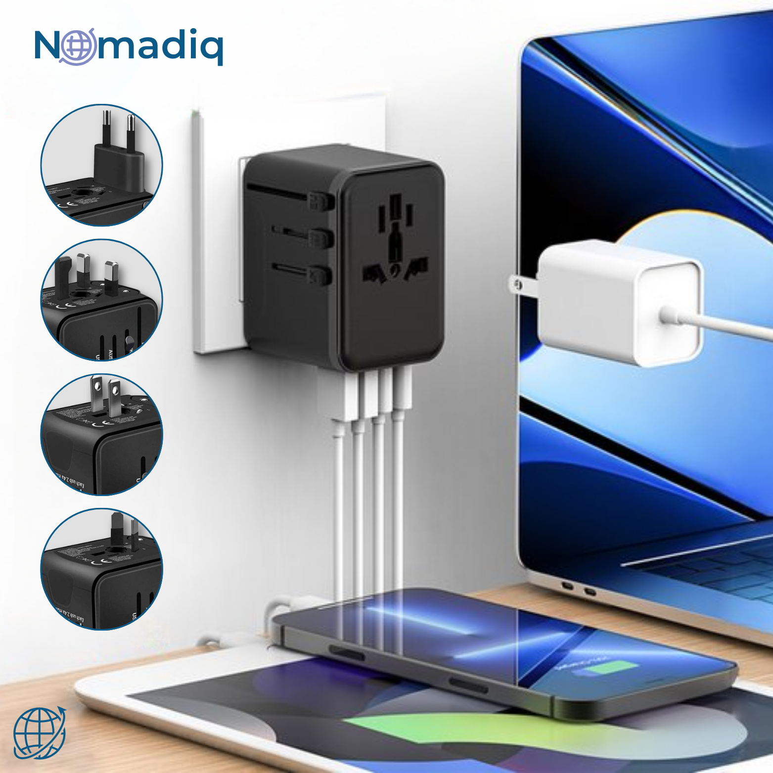 Nomadiq Weltadapter mit USB & Schnellladefunktion