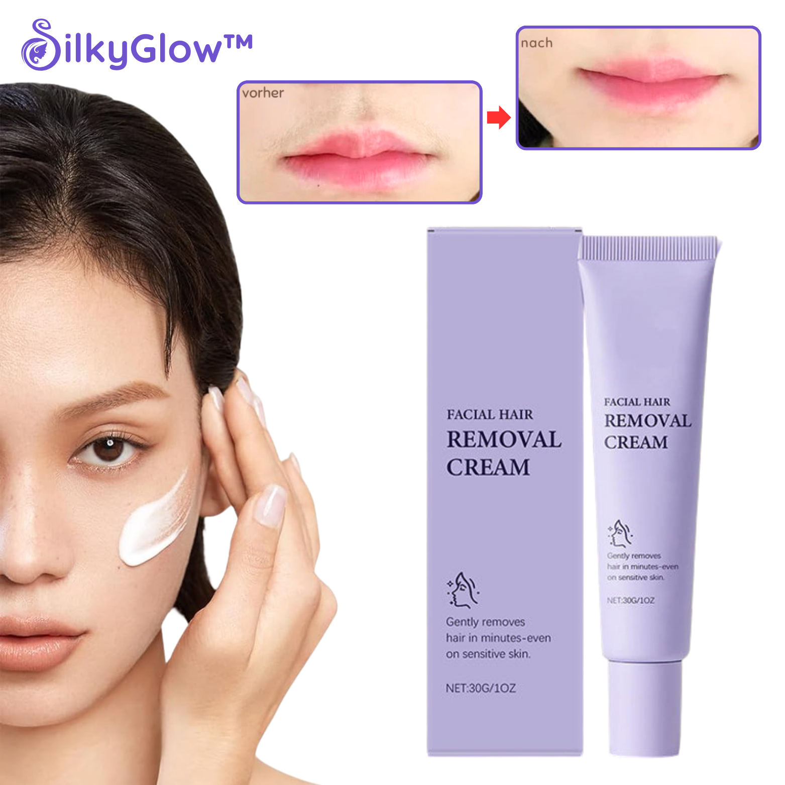 1+1 GRATIS | SilkyGlow™ Gesichts-Haarentfernungscreme