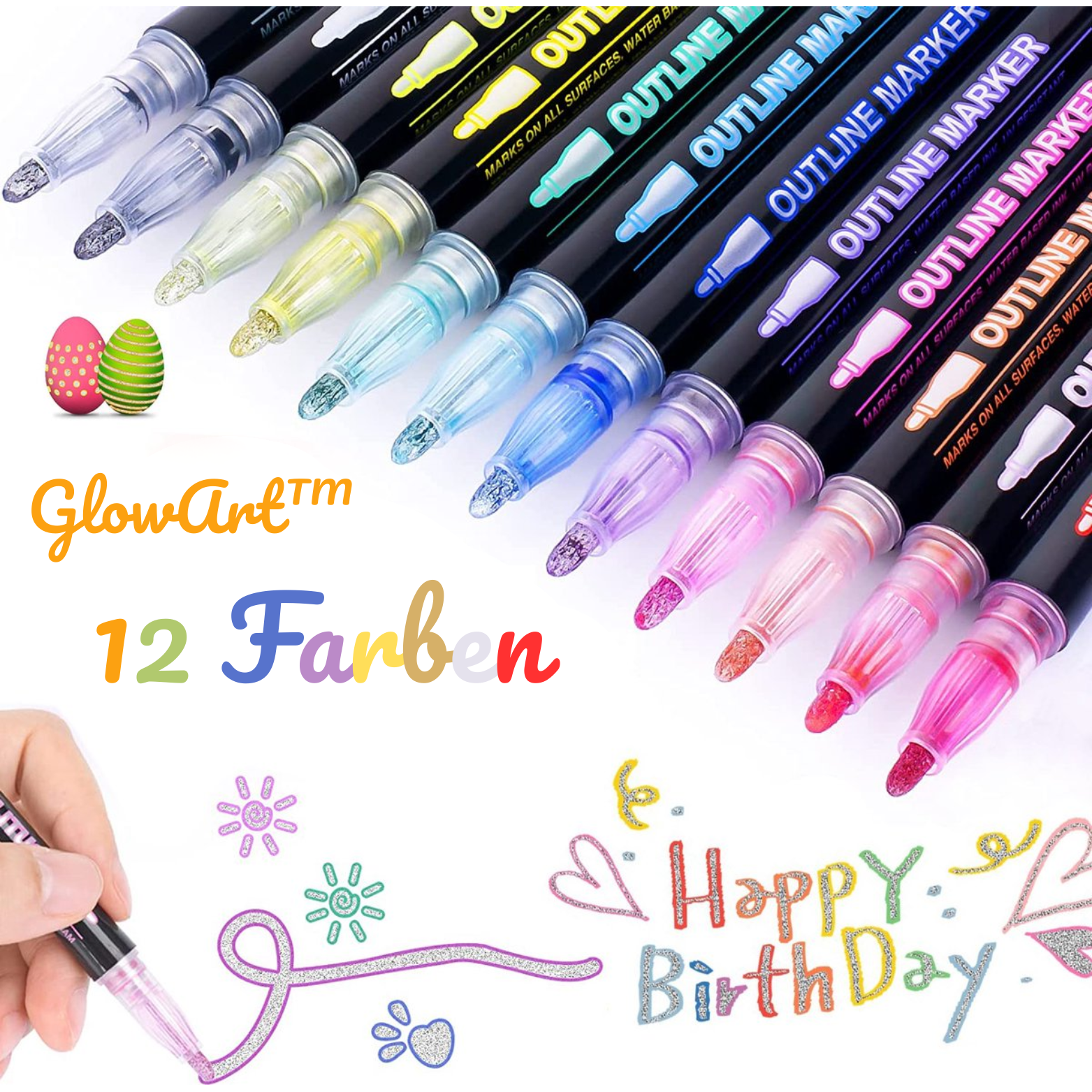 GlowArt™ Glitzer Marker – 12 Farben