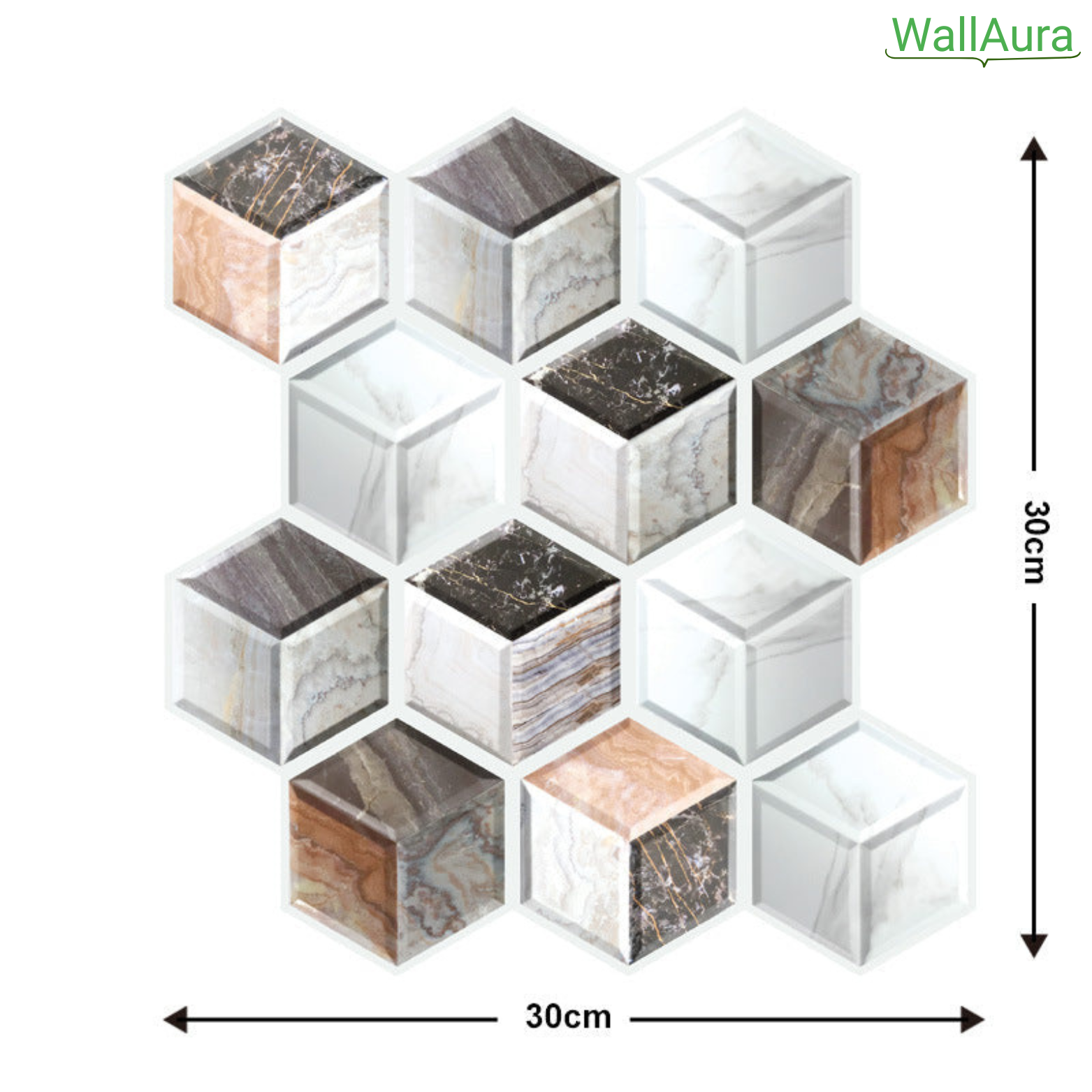 WallAura™ 4er Set 3D Wandfliesen Selbstklebend 30x30 cm
