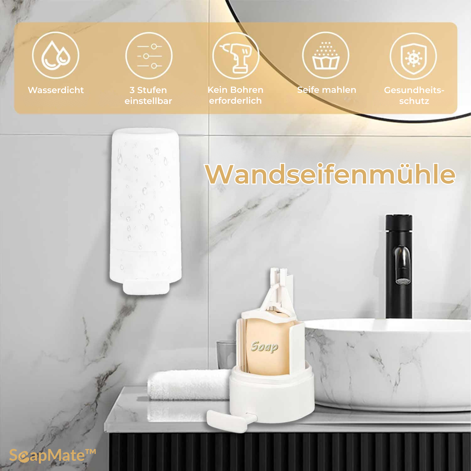 SoapMate™ Wandseifenmühle – Wandmontage ohne Bohren