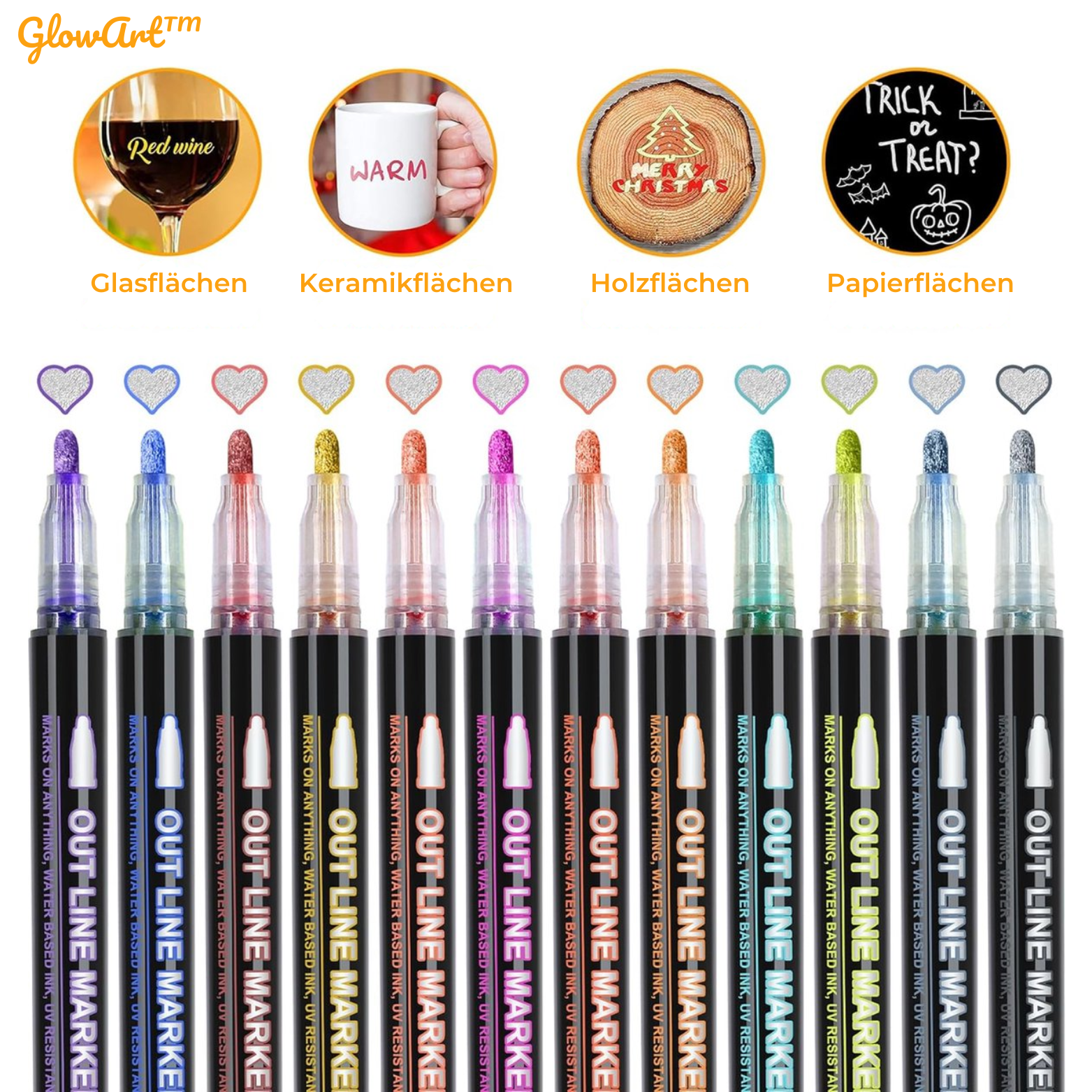 GlowArt™ Glitzer Marker – 12 Farben