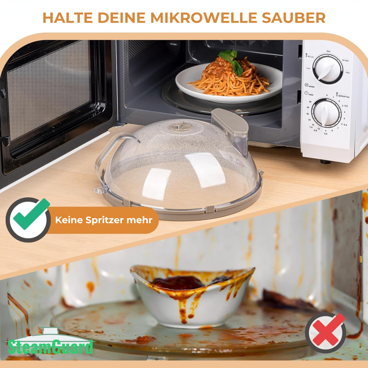 SteamGuard Mikrowellen Spritzschutz mit Dampffunktion