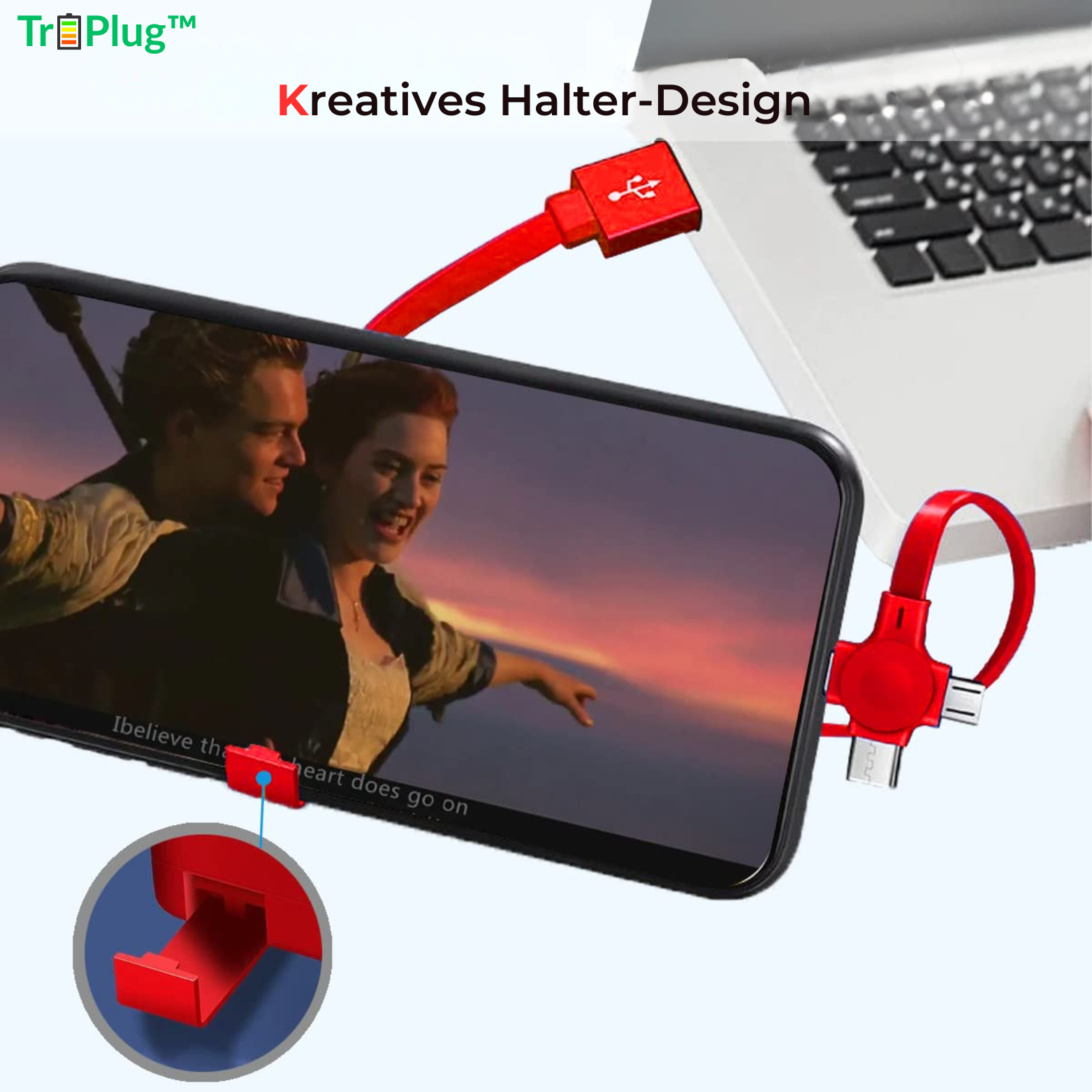 TriPlug™ 3-in-1 Ladekabel – USB-C, Micro USB & Lightning