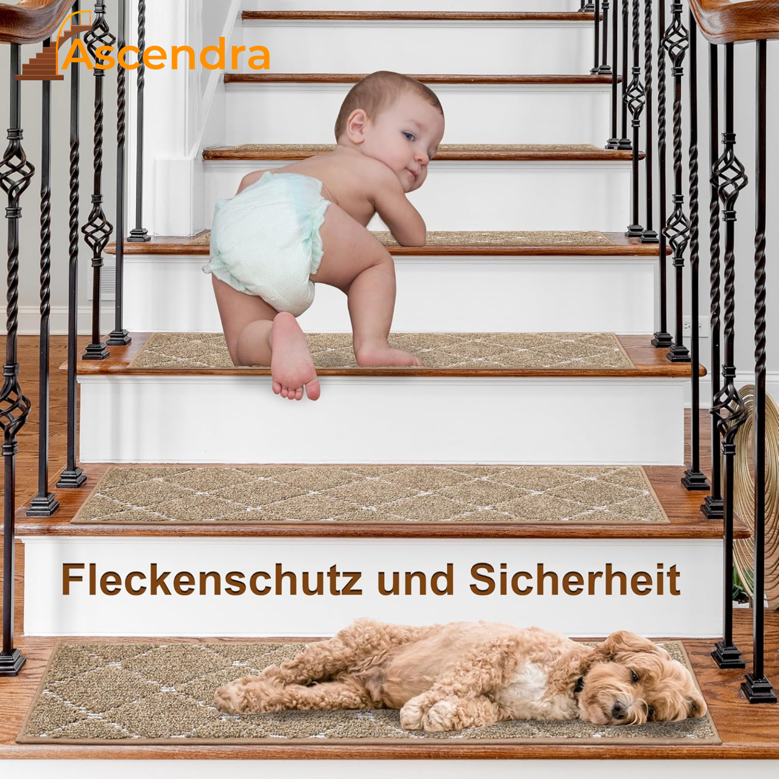 Ascendra Treppenstufenmatten 4 Stück – Selbstklebend & Rutschfest