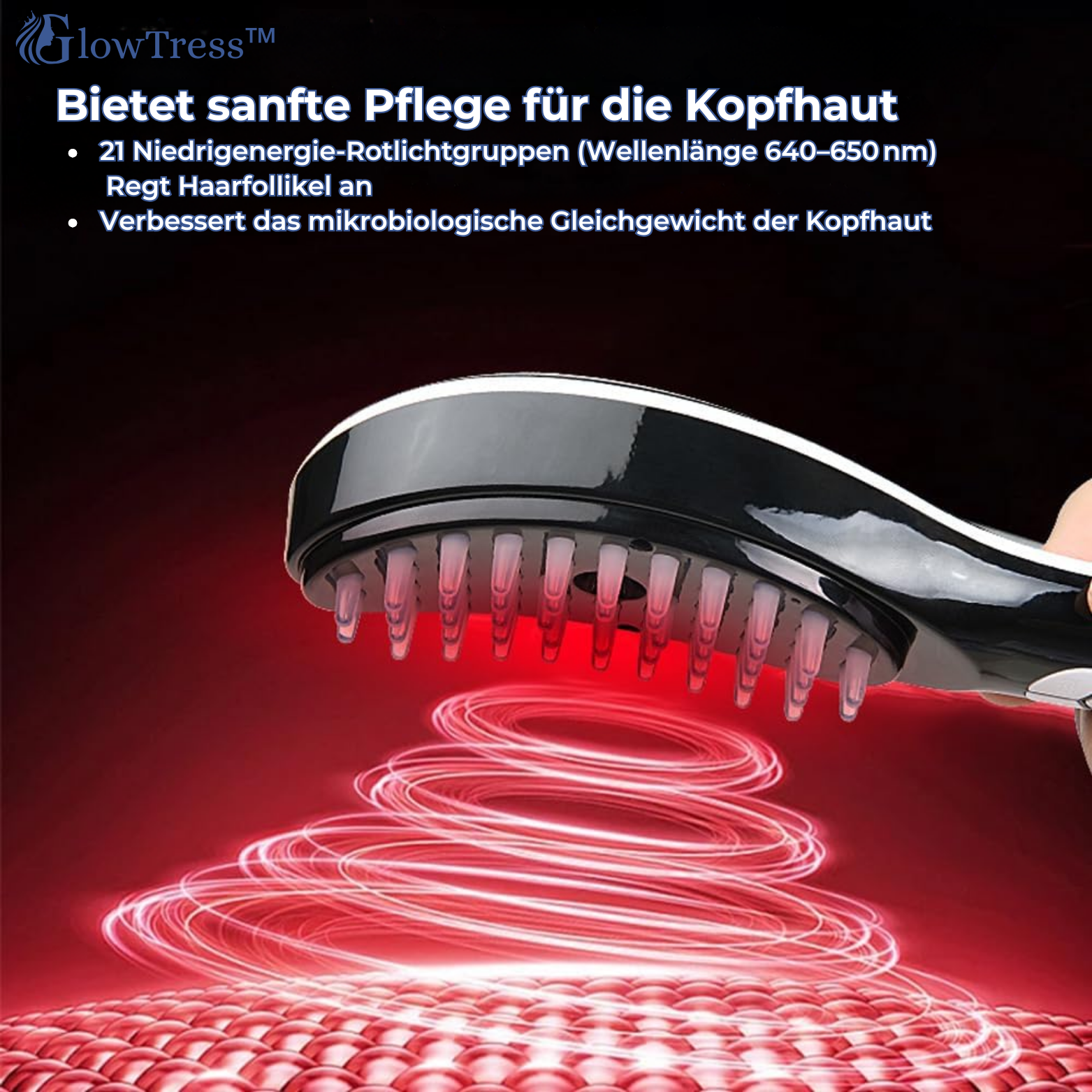GlowTress™ Elektrische Haarbürste mit Kopfhautmassage und Ölspender