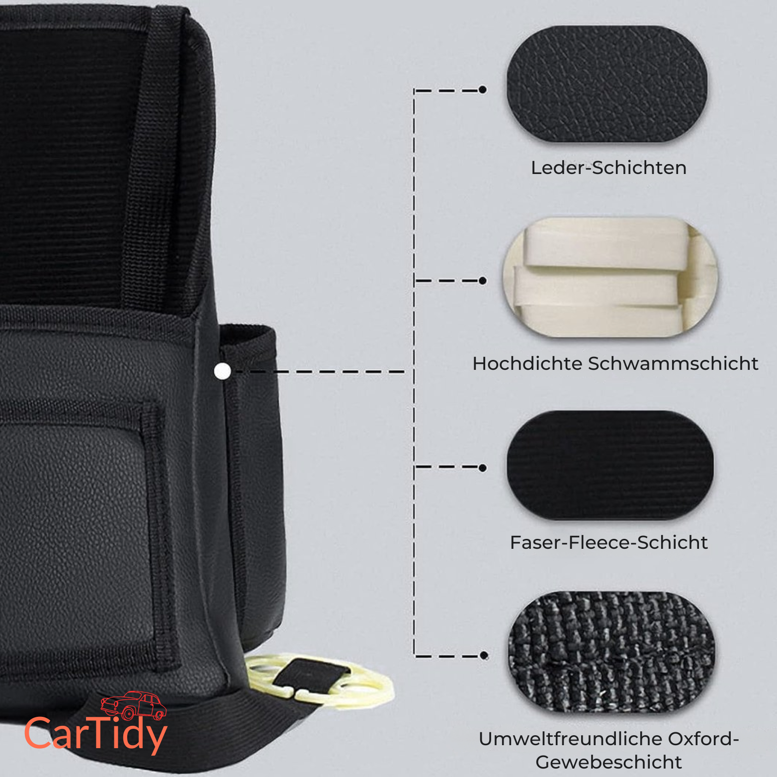 CarTidy Autositz Organizer – Handtaschenhalter & Aufbewahrung