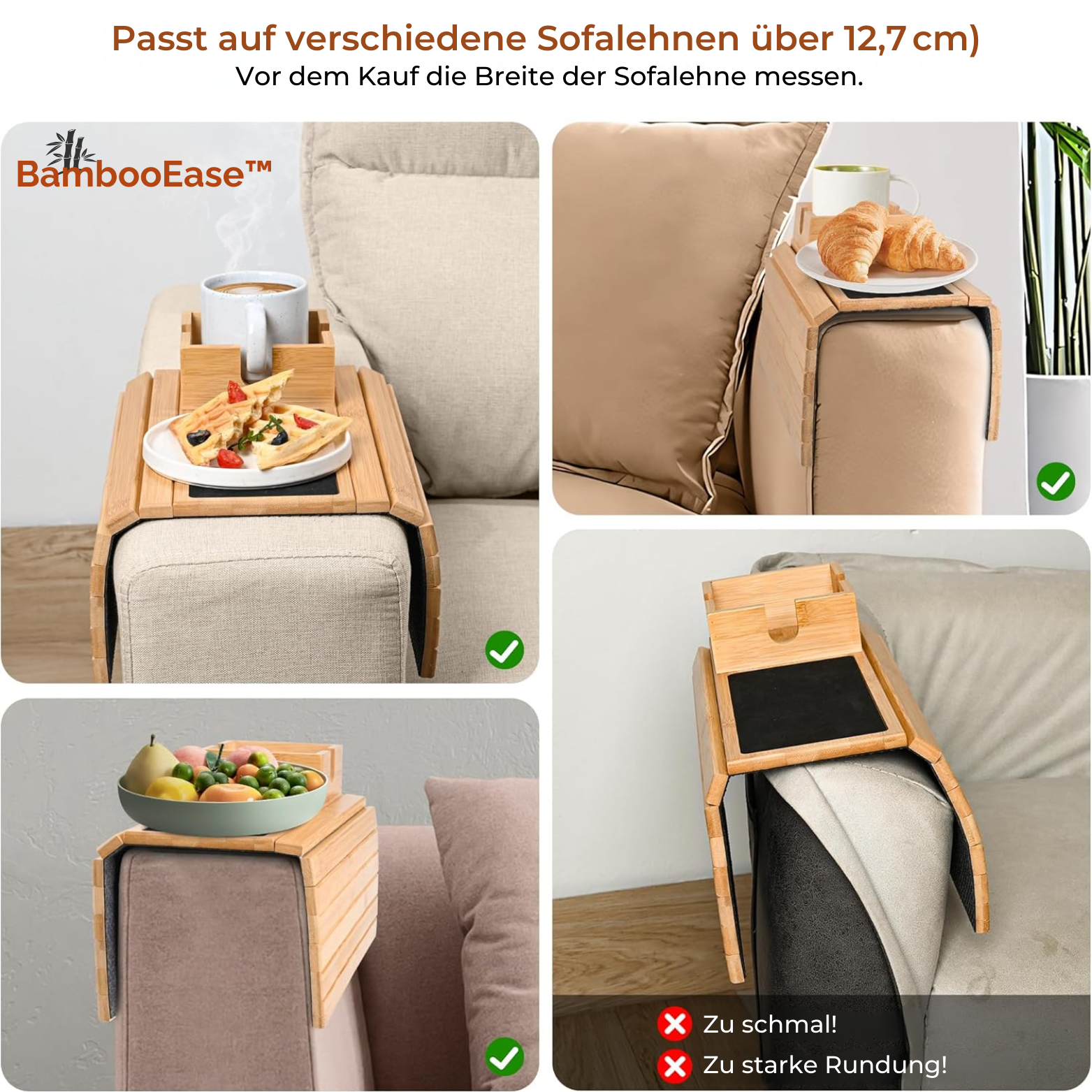 BamBooEase™ Sofa Armlehnen Tablett mit Becherhalter
