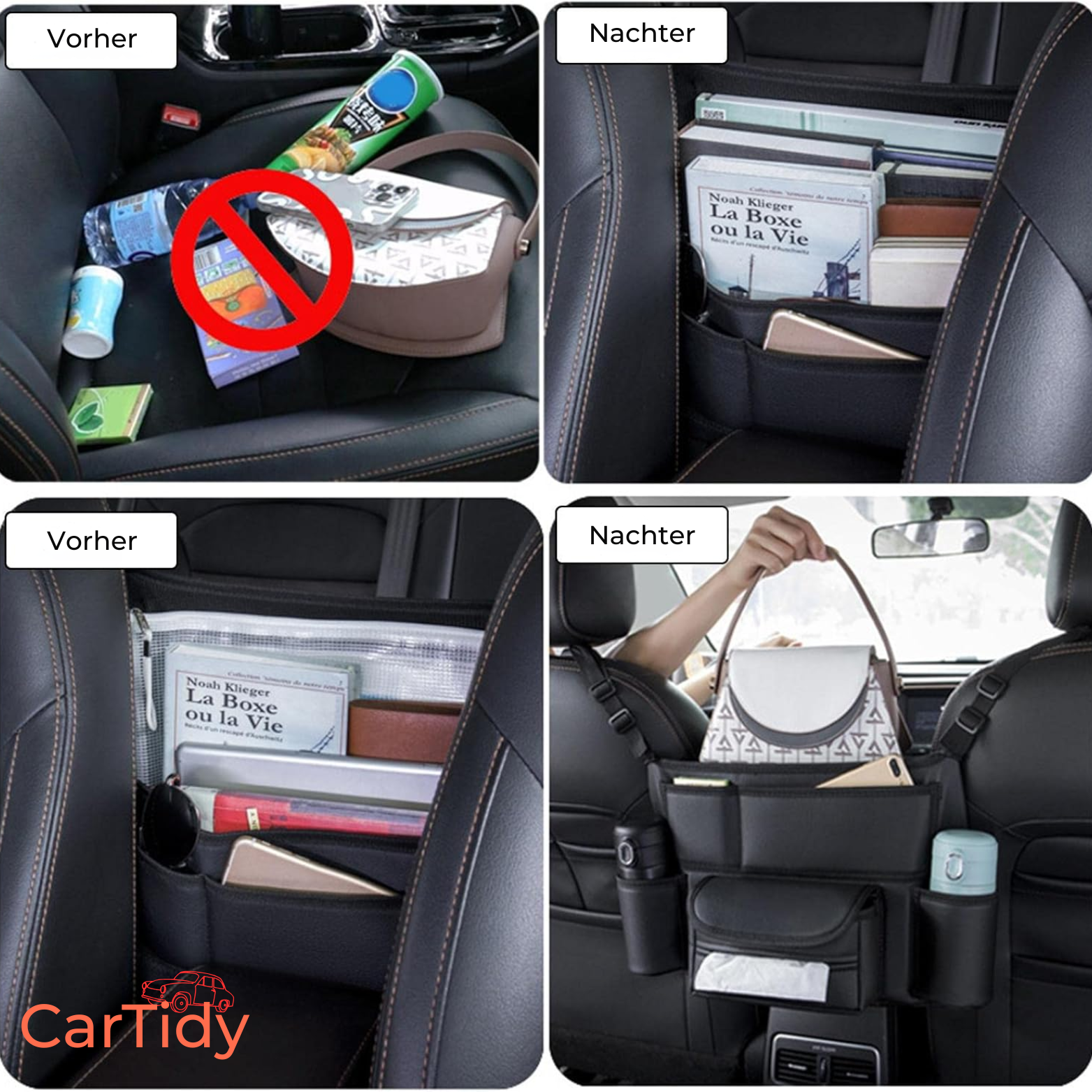 CarTidy Autositz Organizer – Handtaschenhalter & Aufbewahrung