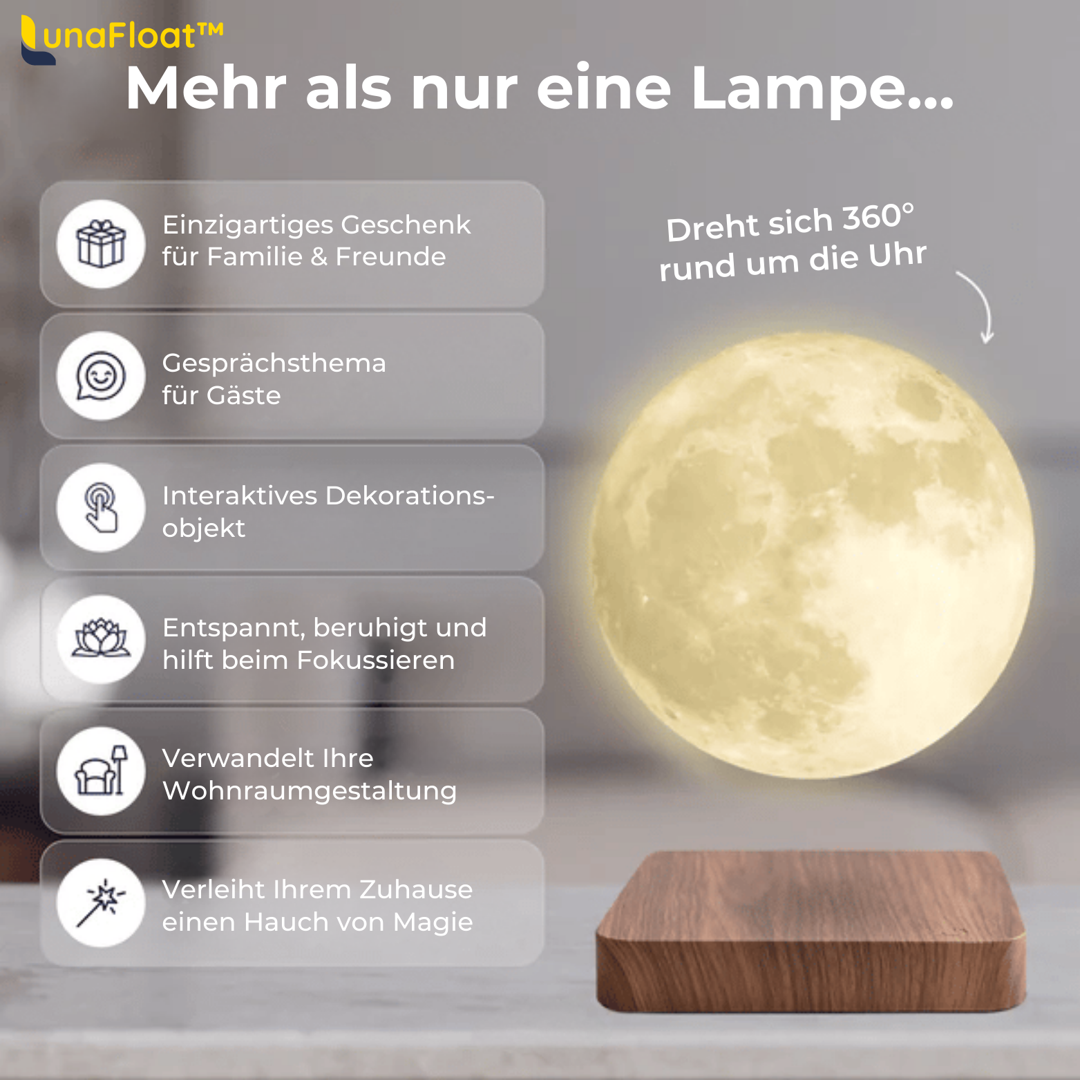 LunaFloat™ Schwebende Mondlampe mit 16 Farben LED