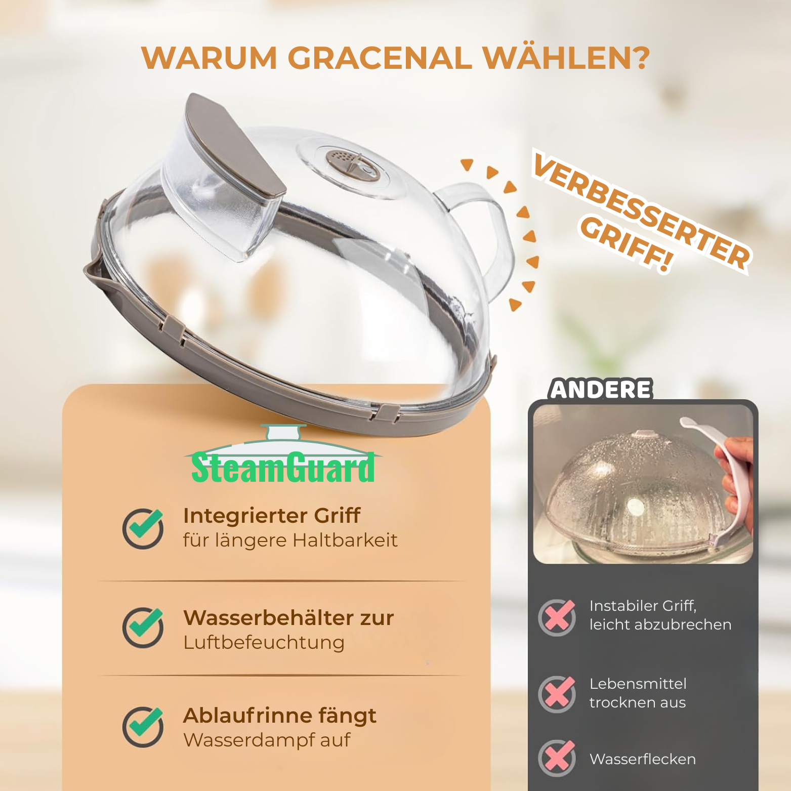 SteamGuard Mikrowellen Spritzschutz mit Dampffunktion
