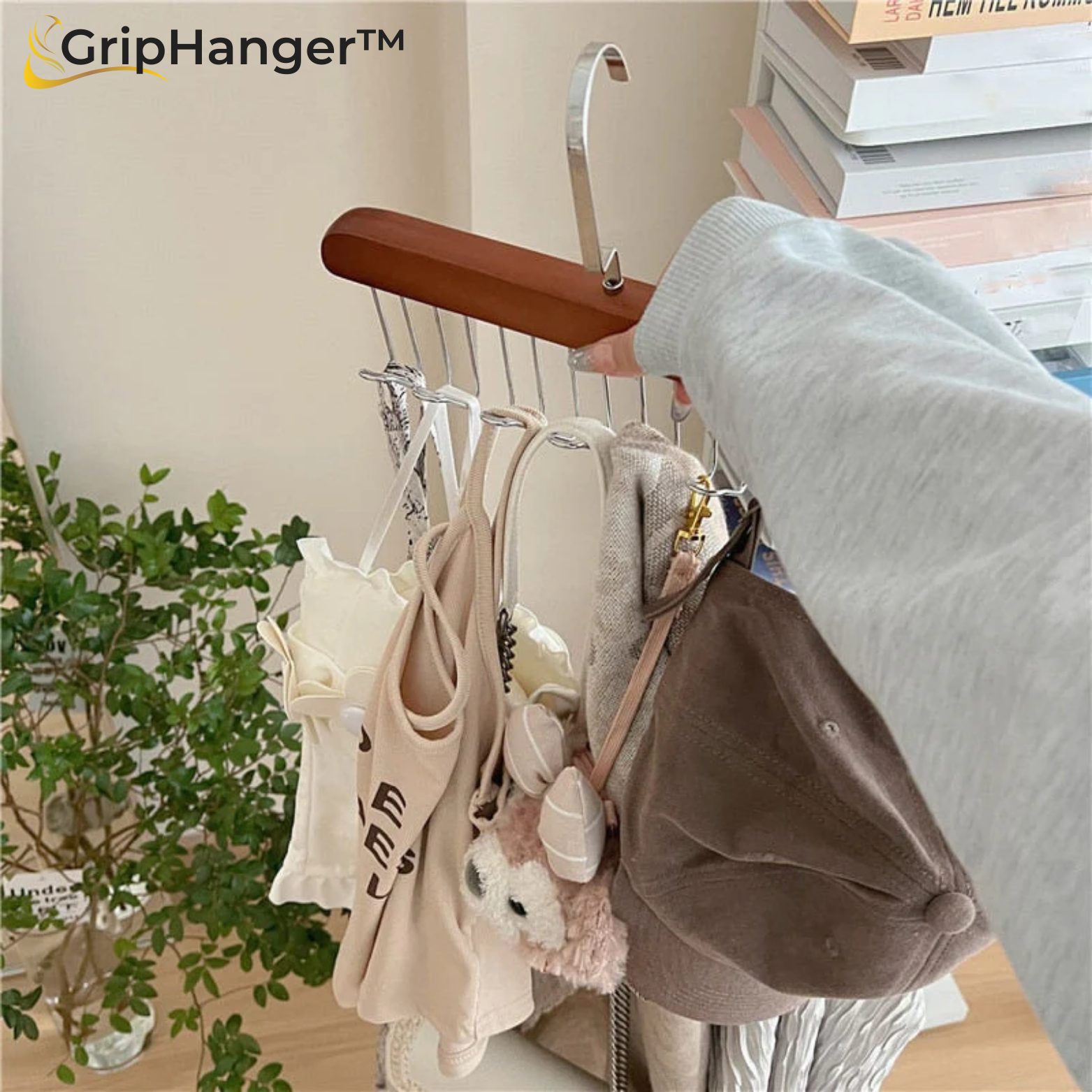 GripHanger™ 2er Set Holz Kleiderbügel mit Haken