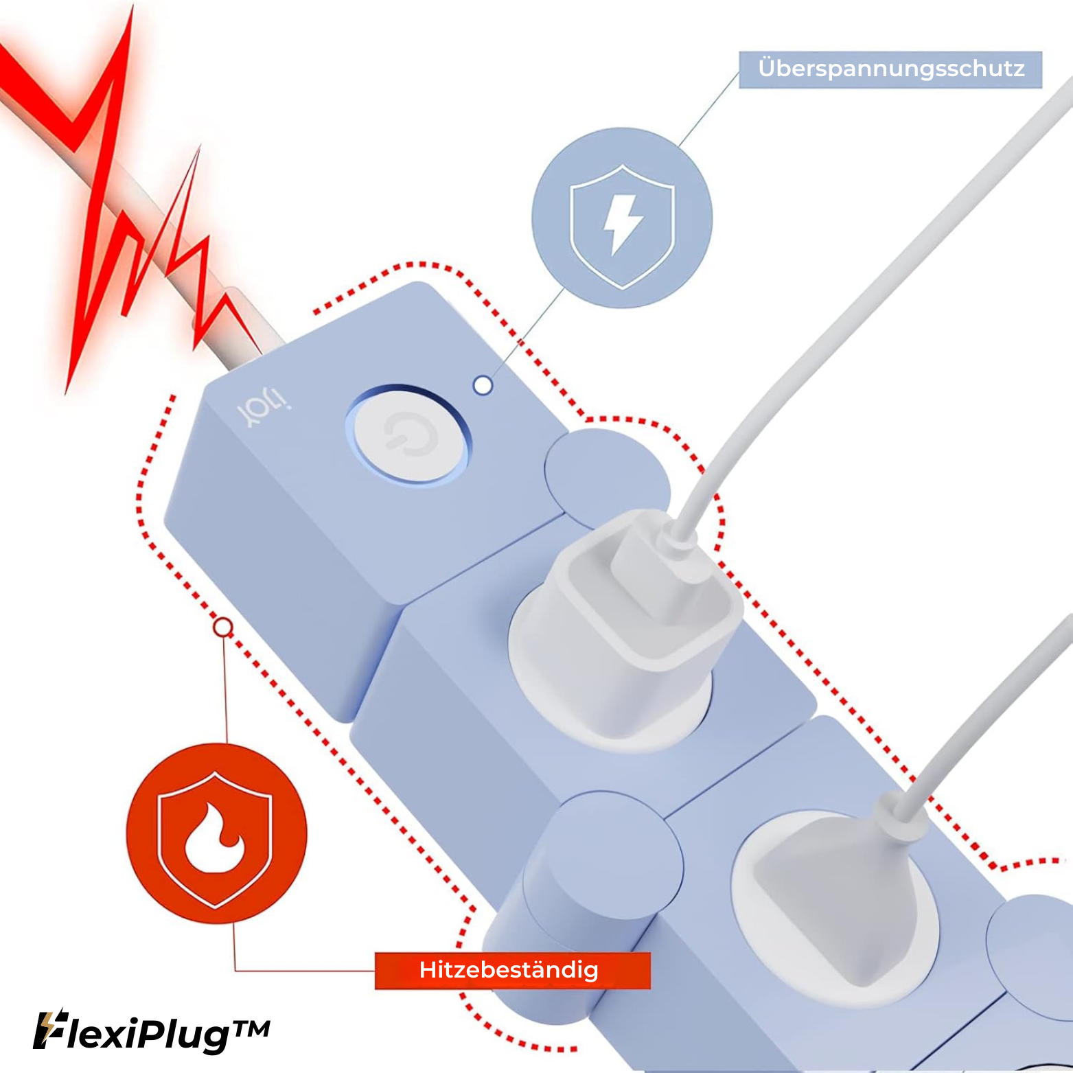 FlexiPlug™ Steckdosenleiste mit USB und Überspannungsschutz