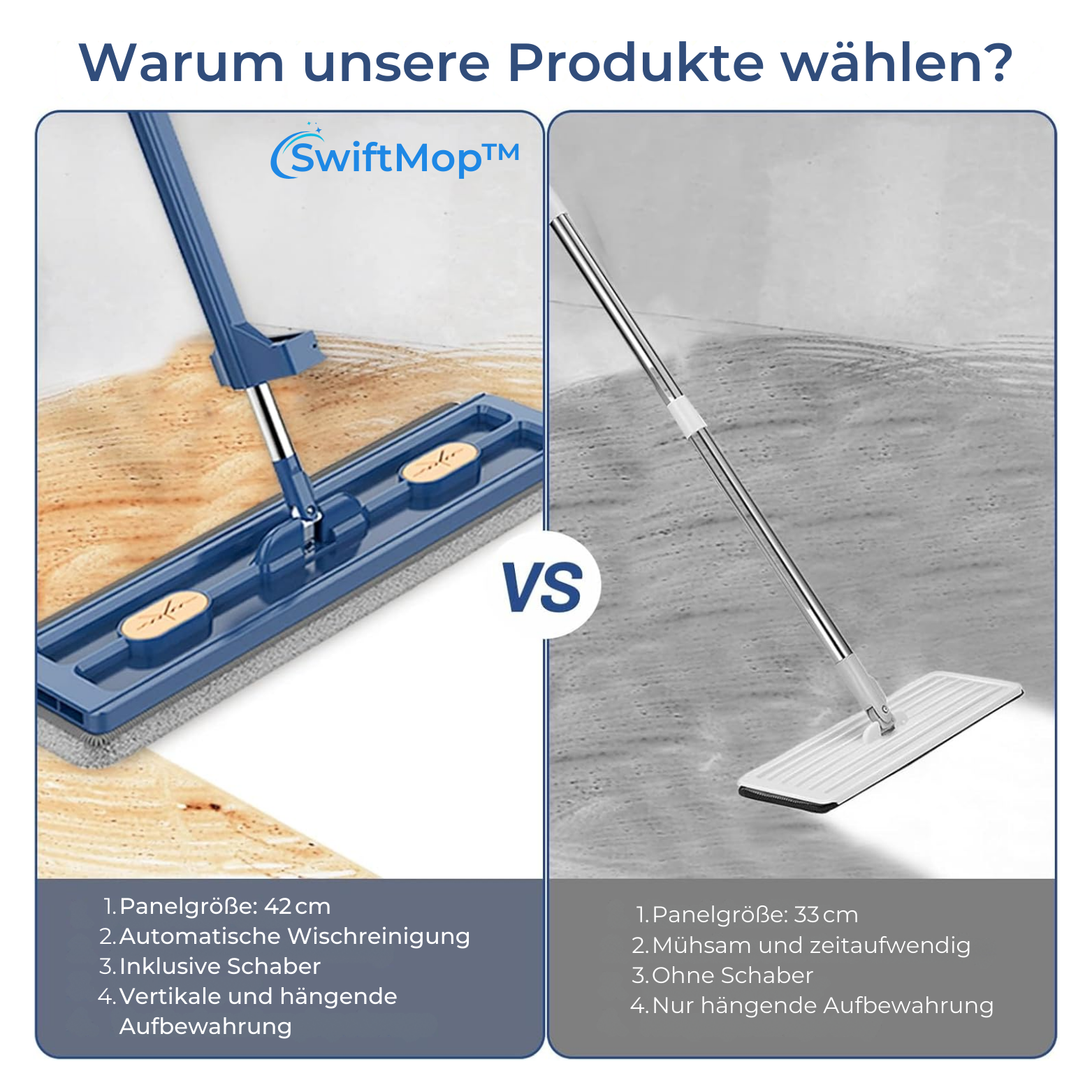 SwiftMop™ 360° Bodenwischer mit Auswringfunktion & Microfaser-Pads