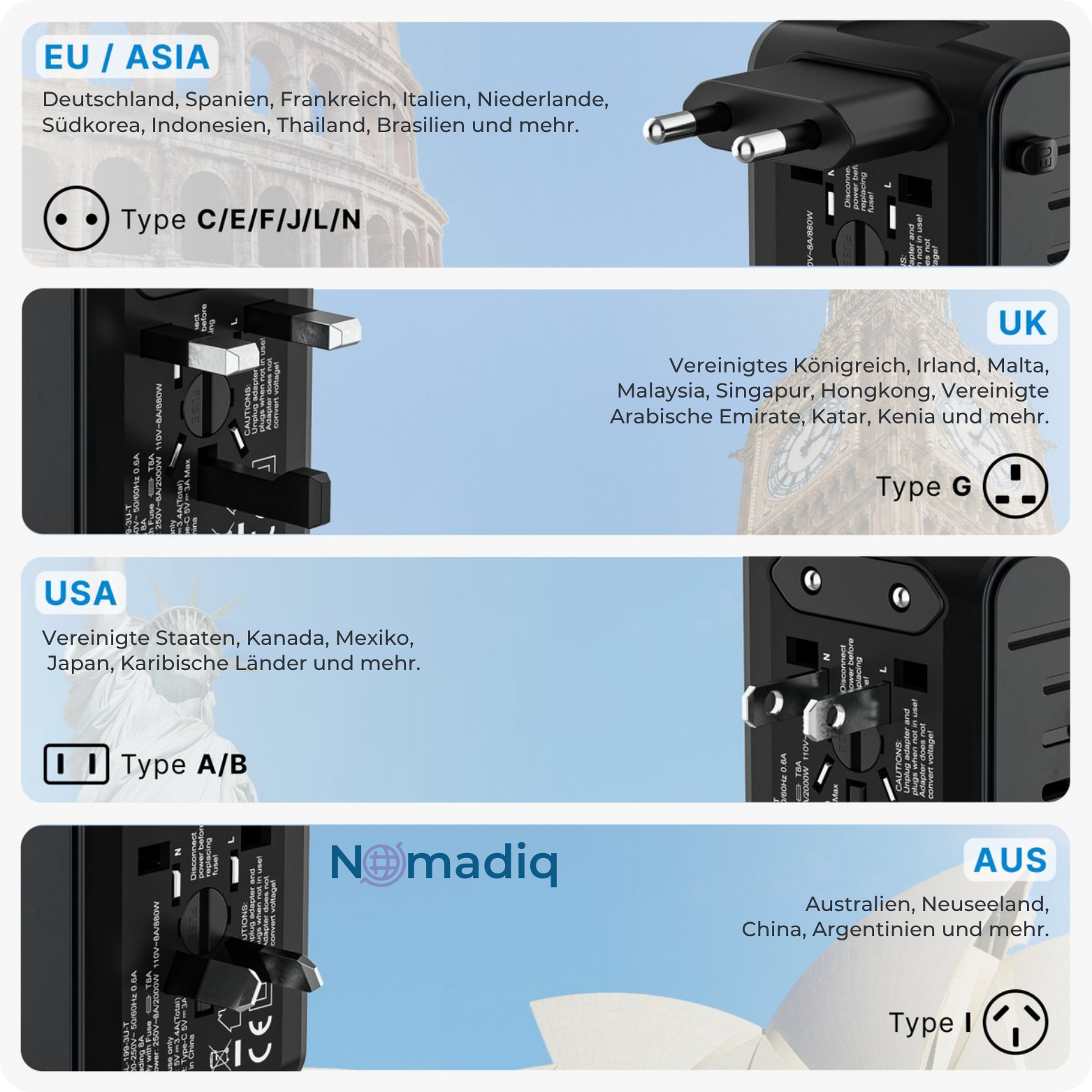 Nomadiq Weltadapter mit USB & Schnellladefunktion