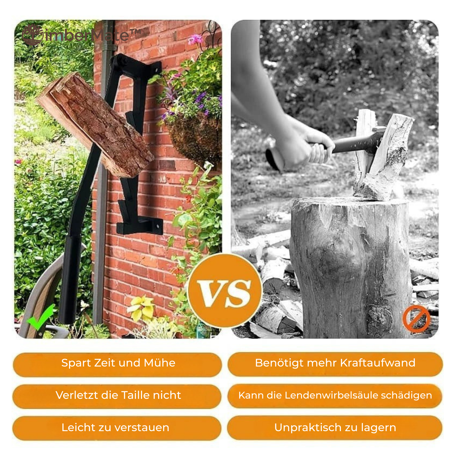 TimberMate™ Wand Holzspalter – Holzspalter für Brennholz