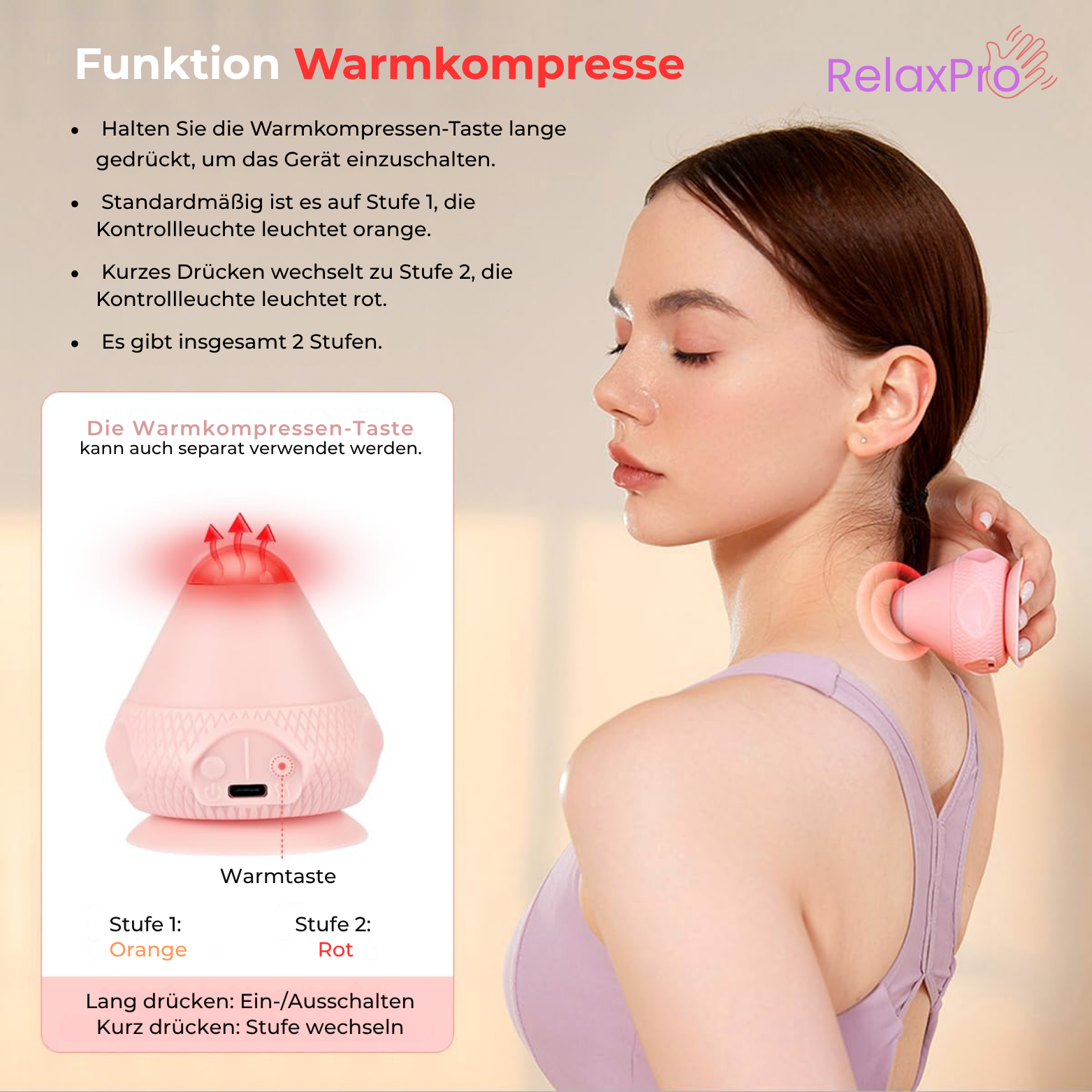 RelaxPro Nacken- & Schultermassagegerät mit Wärme und Vibration