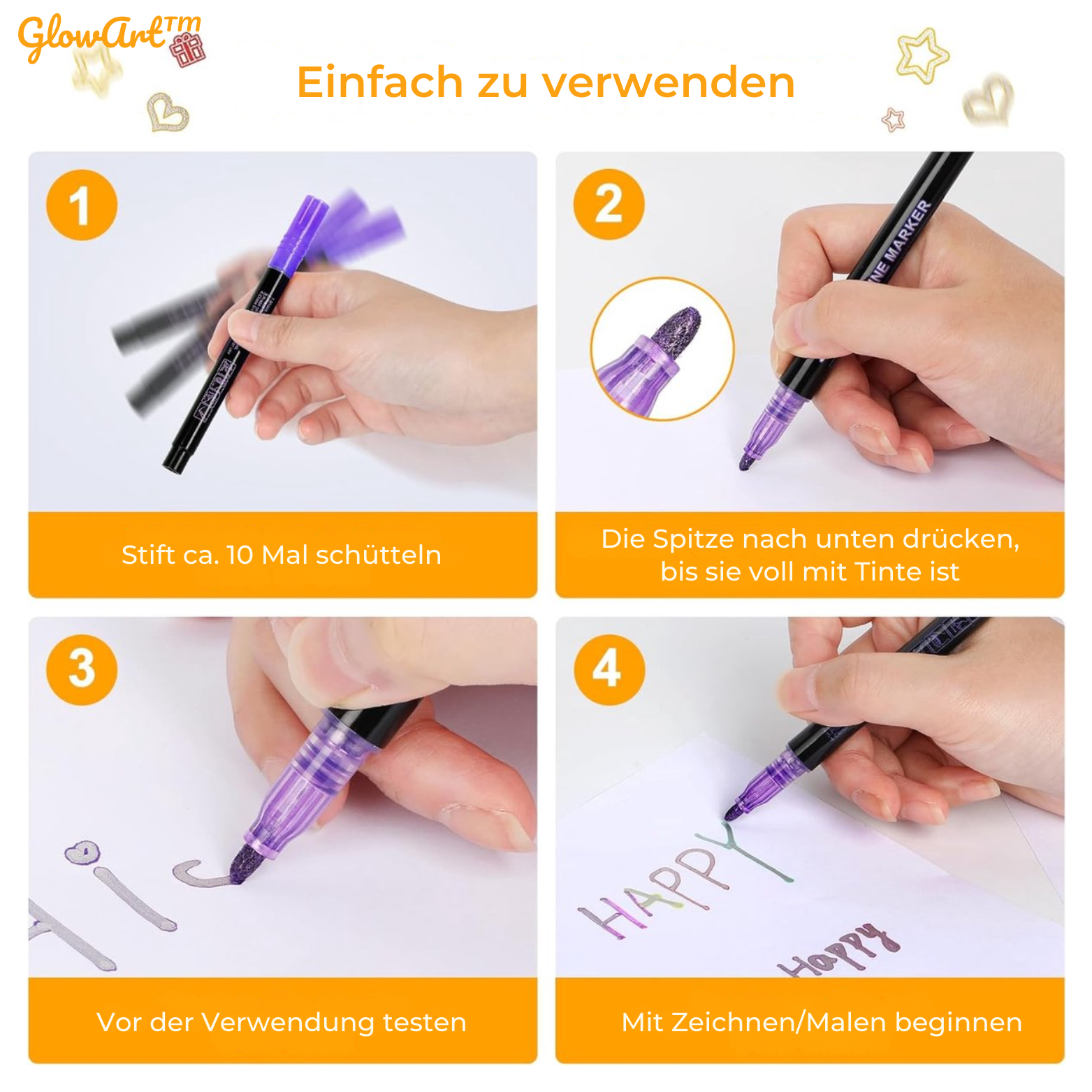 GlowArt™ Glitzer Marker – 12 Farben