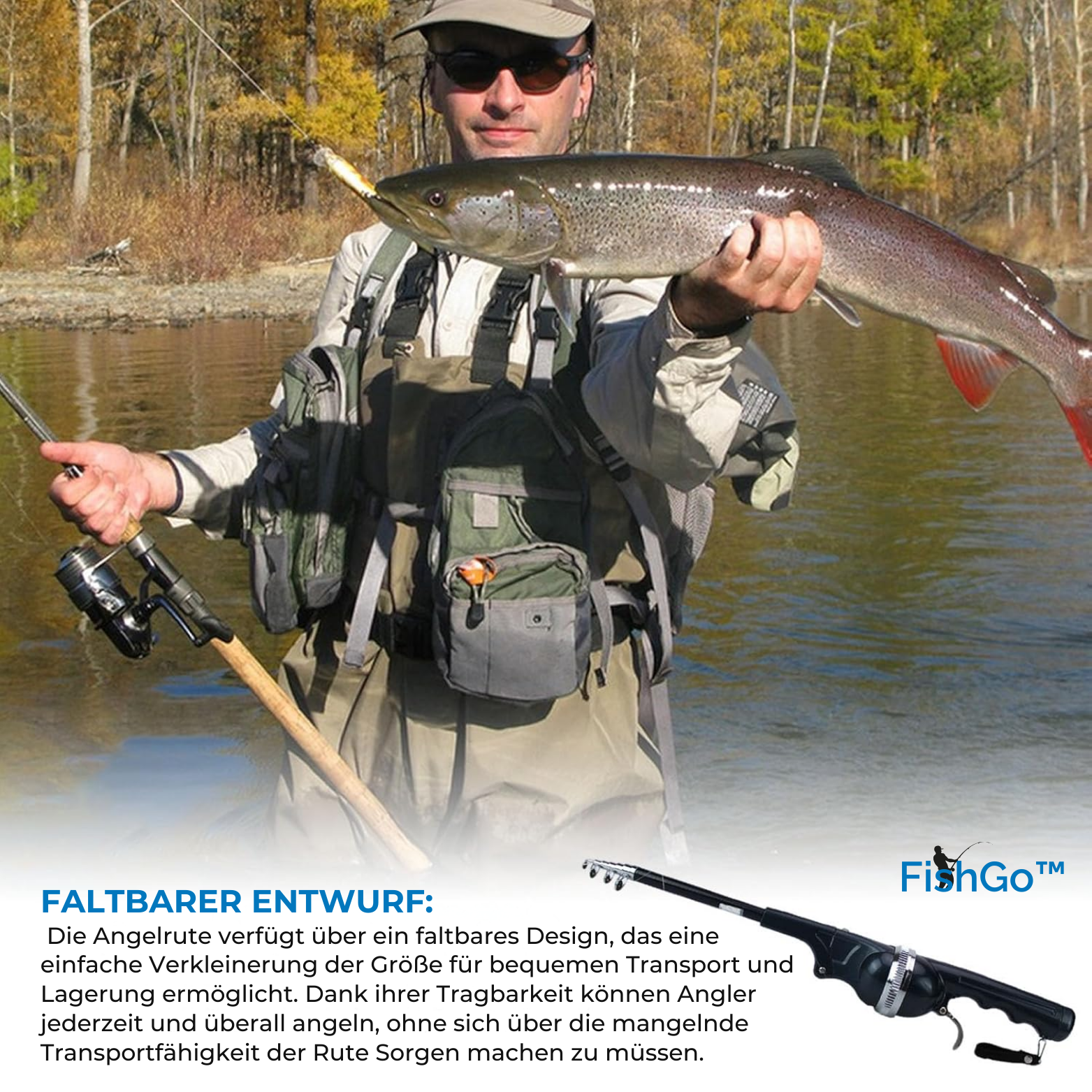 FishGo™ Teleskop Angelrute – Klappbar, Fiberglas