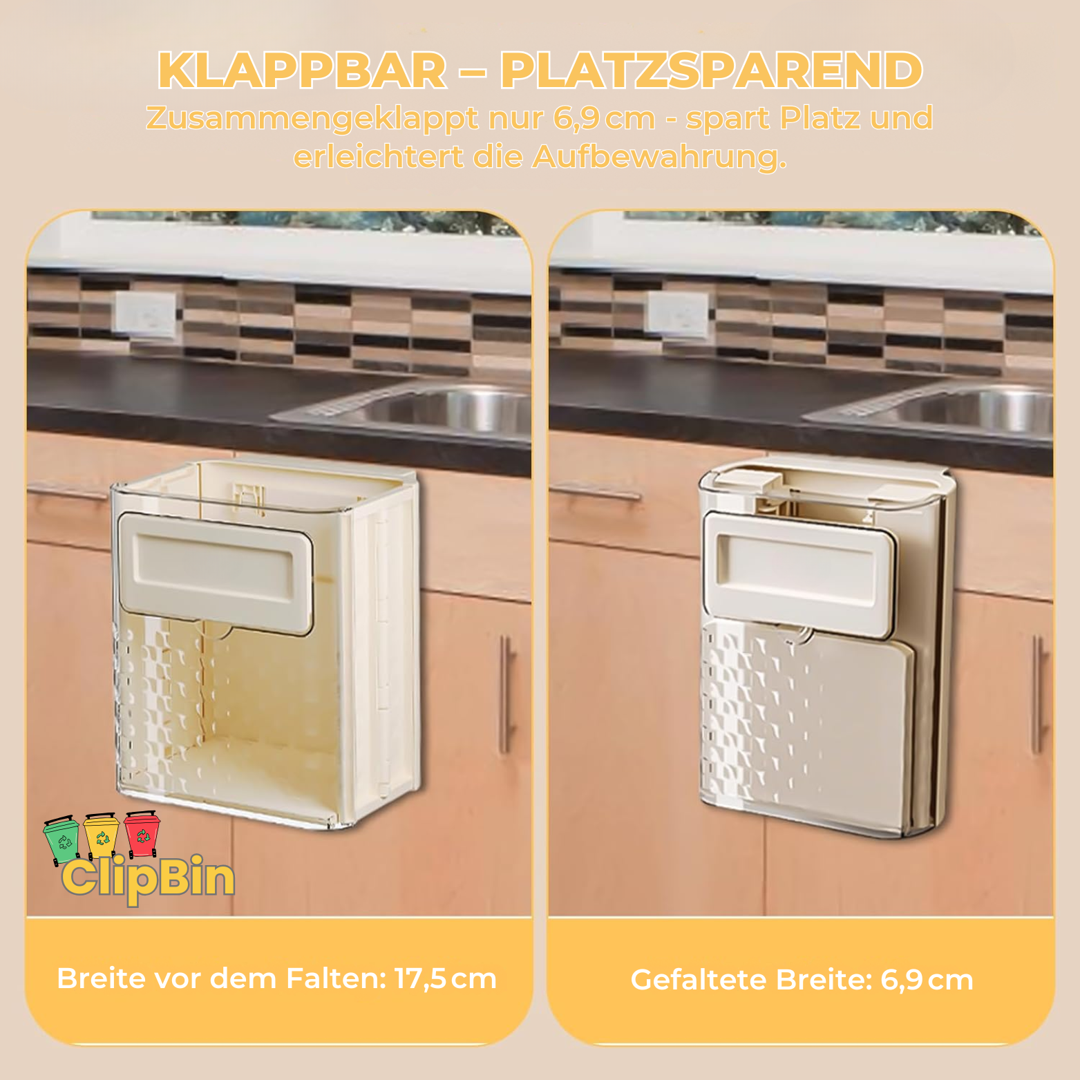 ClipBin Wand-Mülleimer mit Deckel