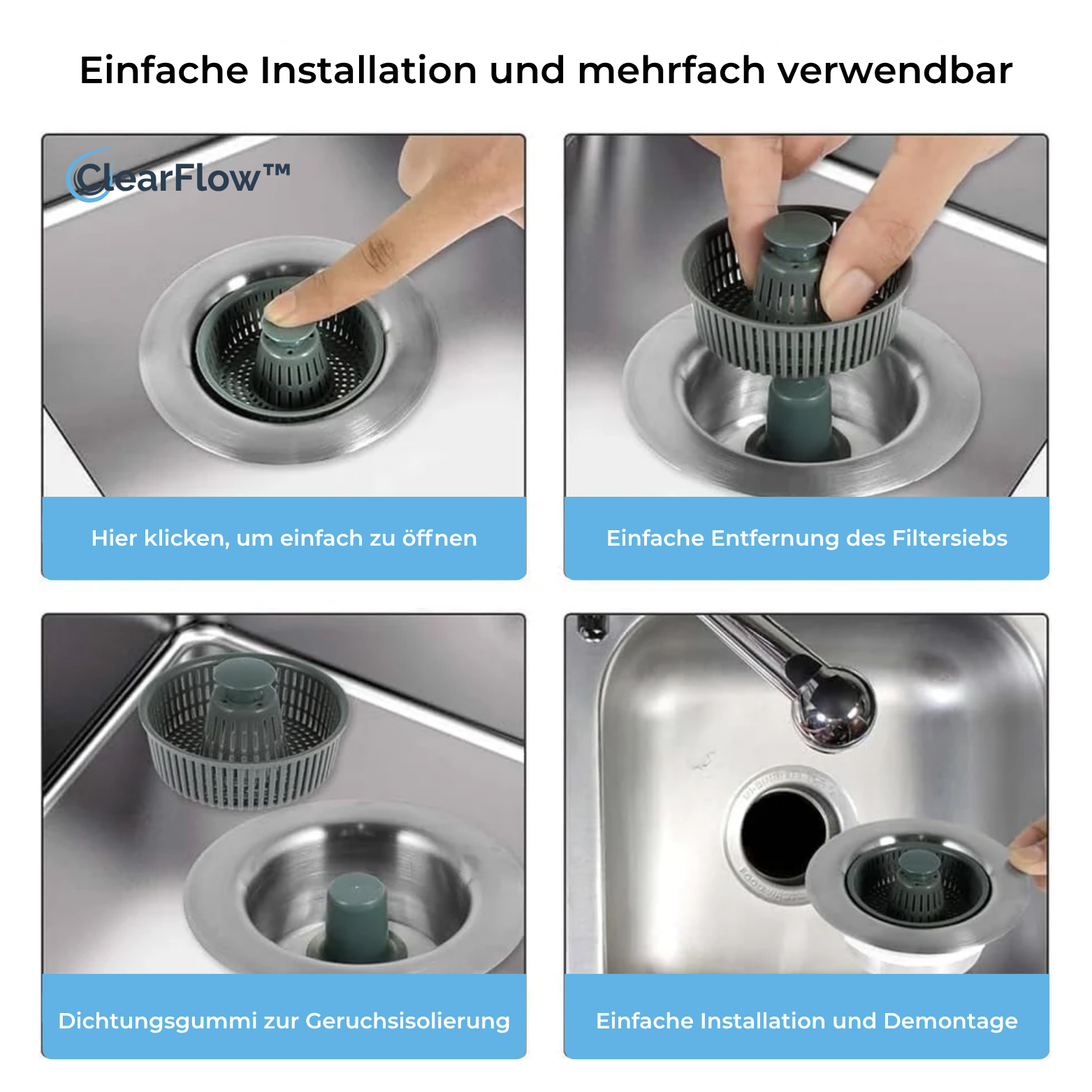 ClearFlow™ Edelstahl Abflusssieb