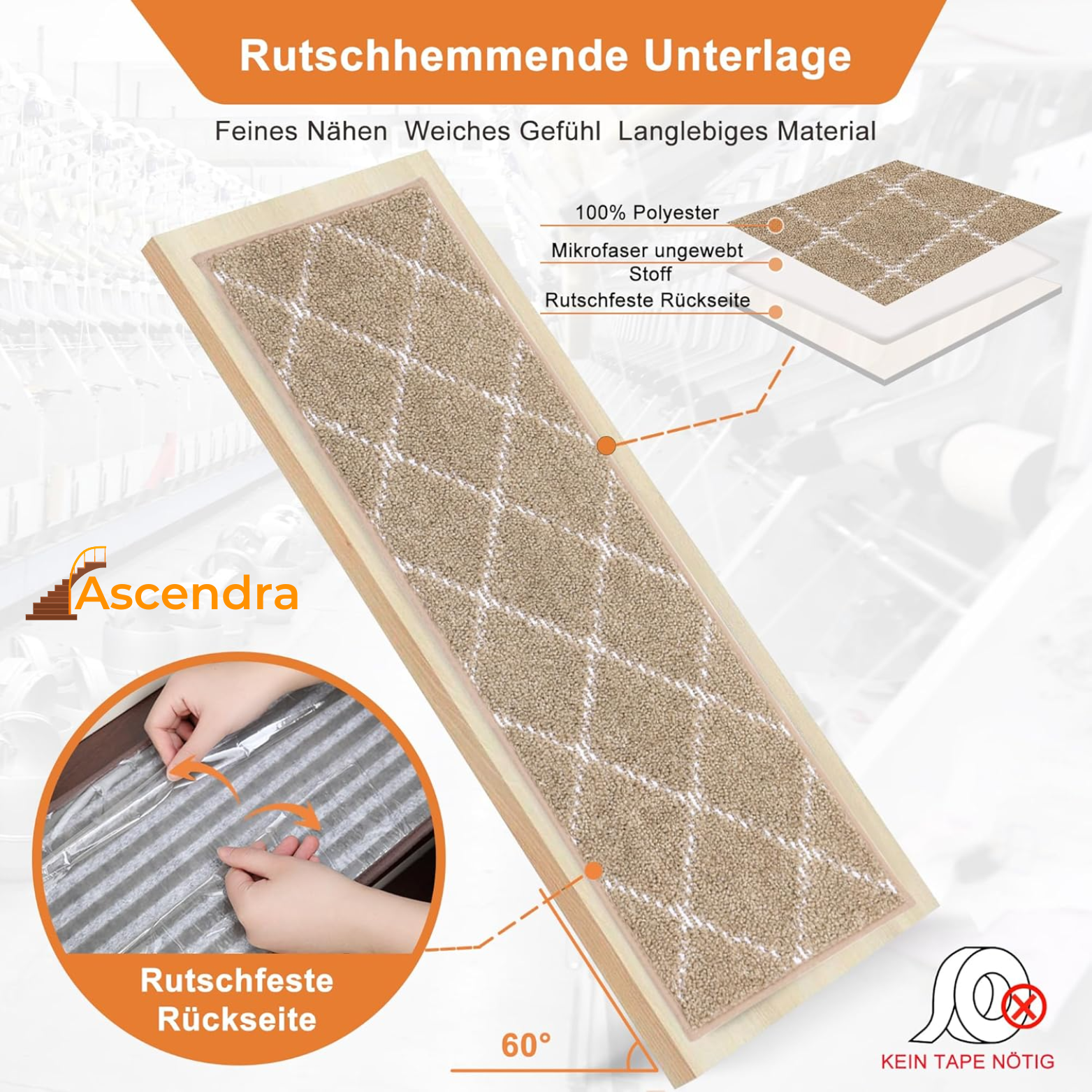 Ascendra Treppenstufenmatten 4 Stück – Selbstklebend & Rutschfest