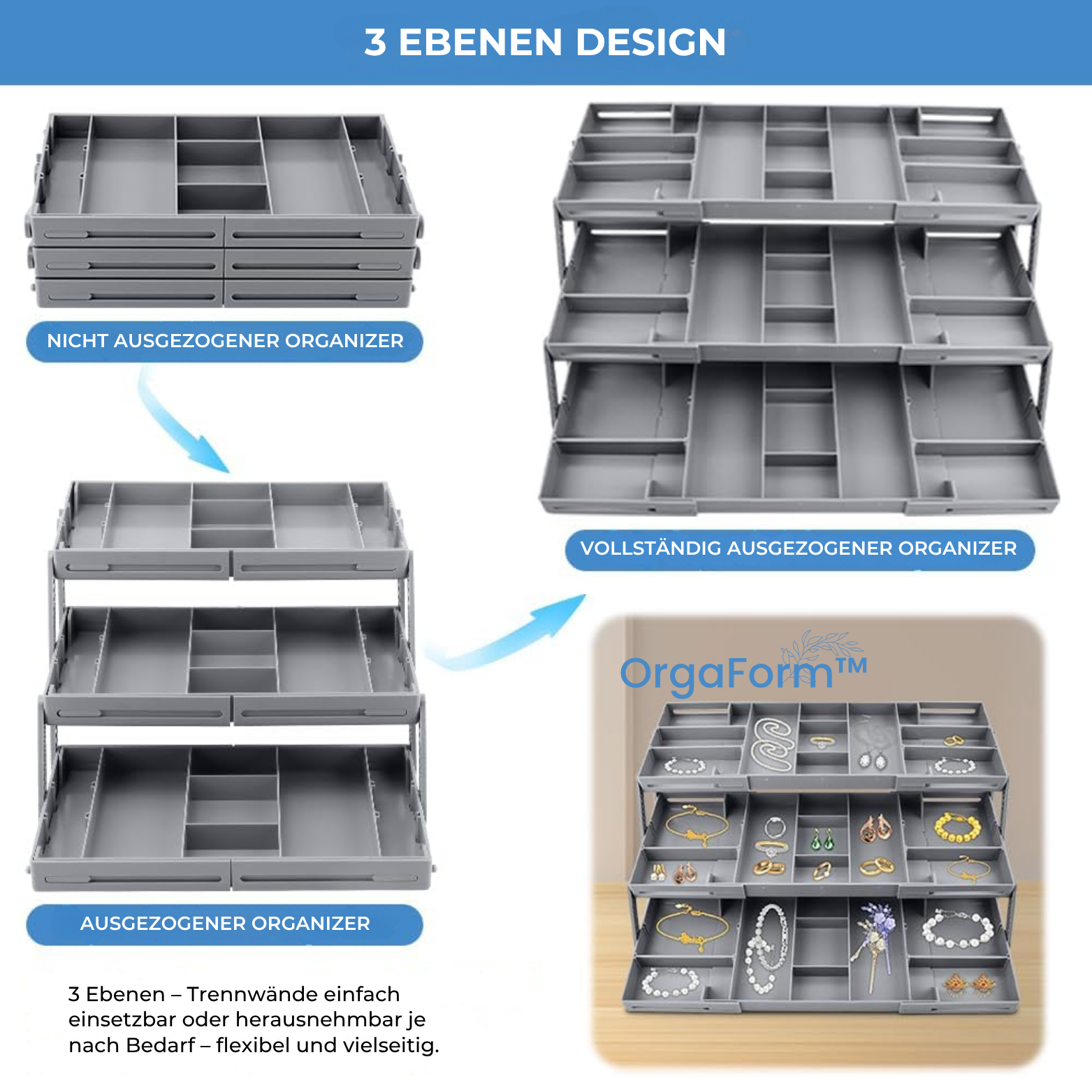 OrgaForm™ Schubladen Organizer 3-stufig