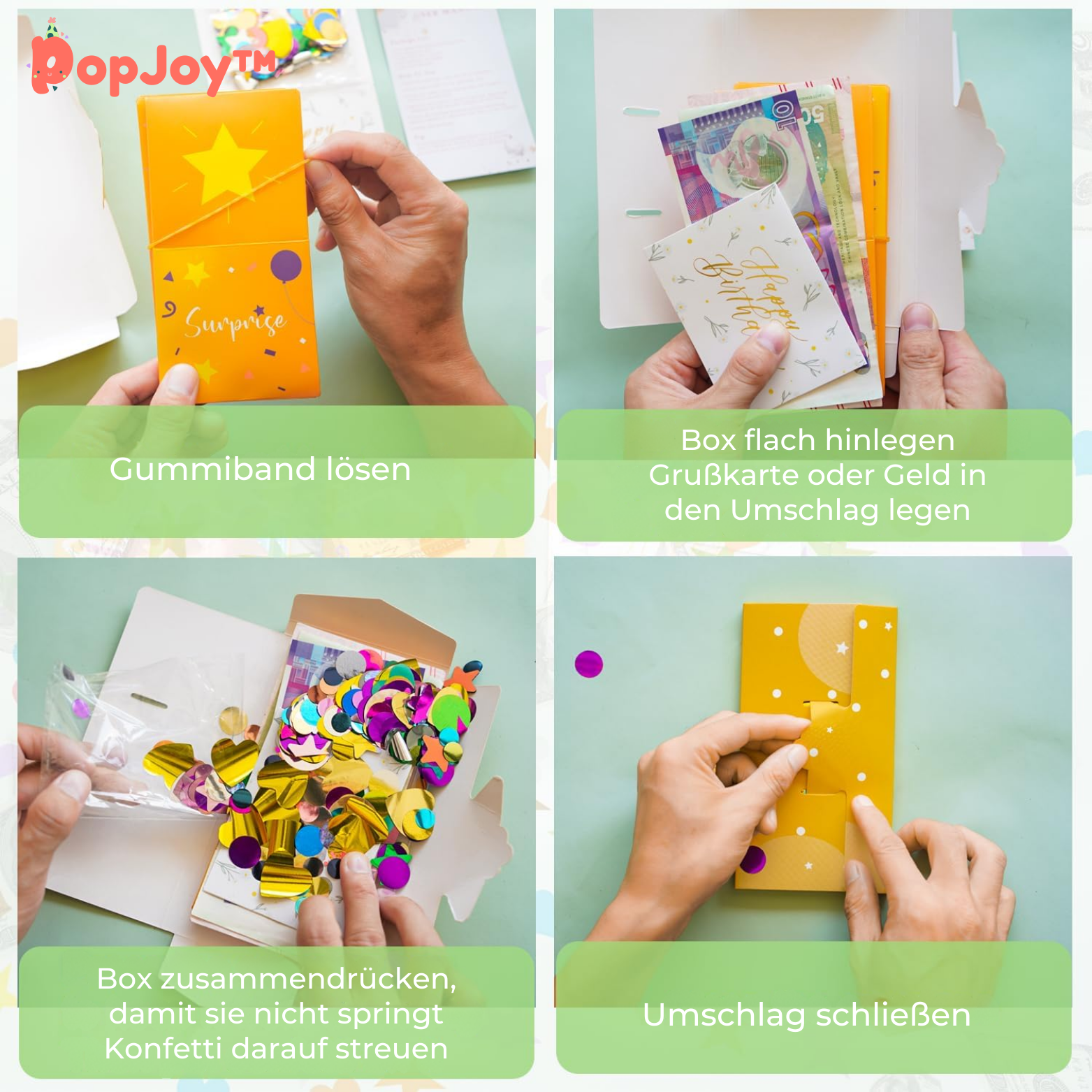 PopJoy™ Pop-Up Geburtstagskarte mit Konfetti
