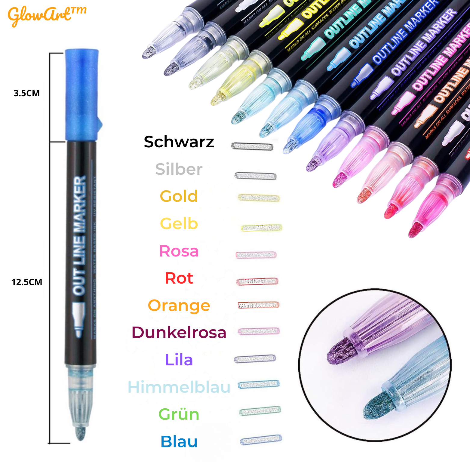 GlowArt™ Glitzer Marker – 12 Farben