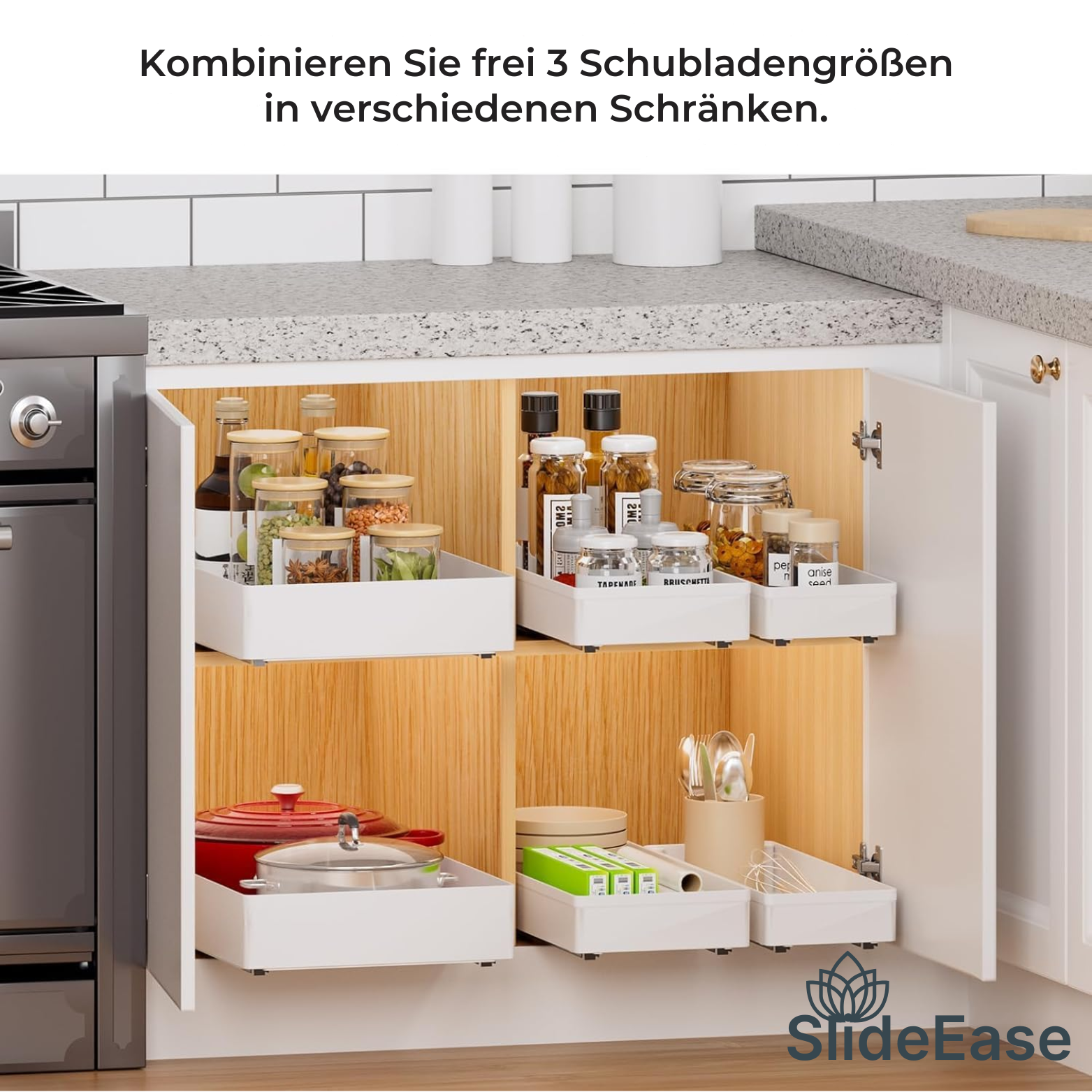 SlideEase Ausziehbare Küchenschublade - 3 Stück