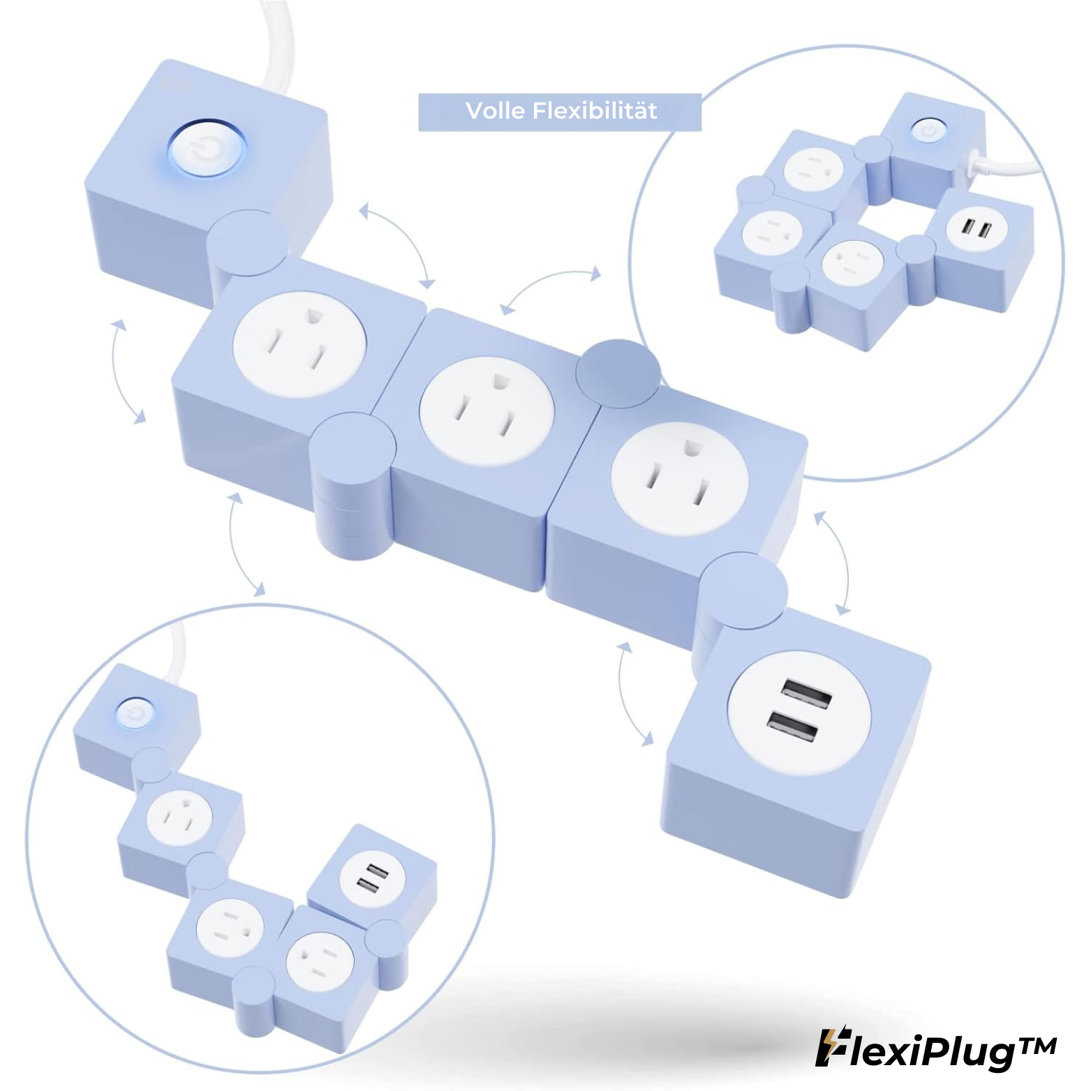 FlexiPlug™ Steckdosenleiste mit USB und Überspannungsschutz