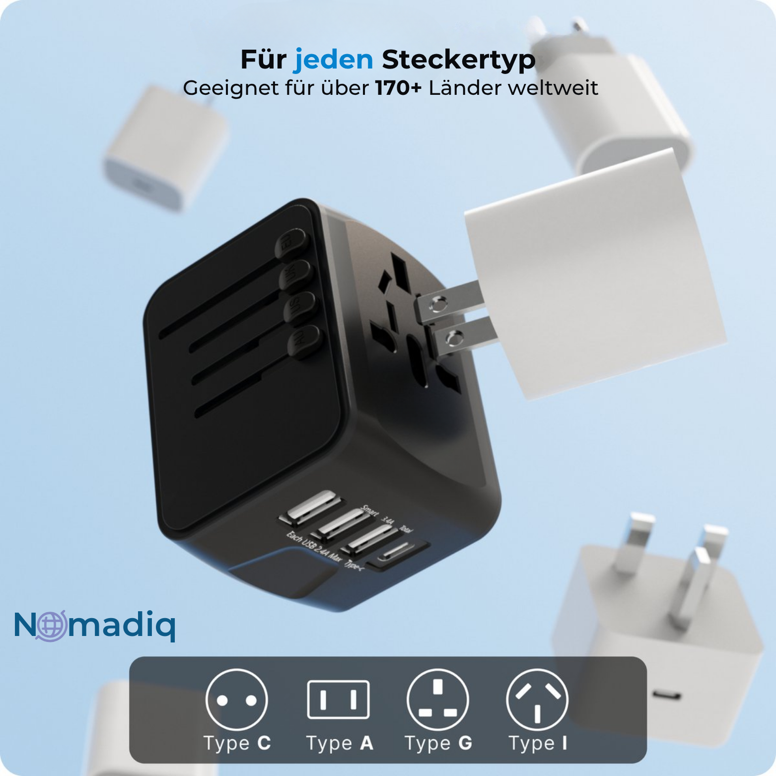 Nomadiq Weltadapter mit USB & Schnellladefunktion