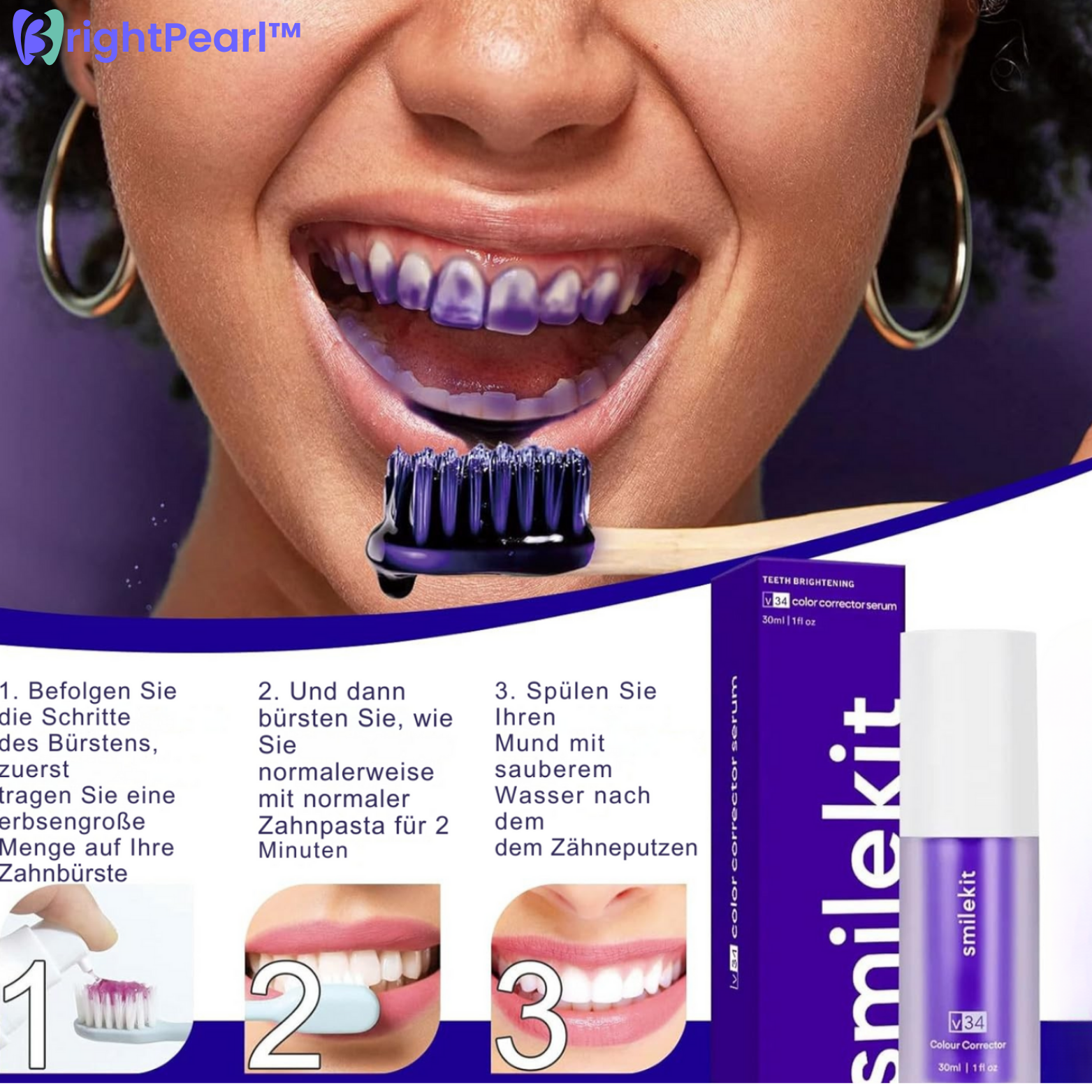 1+1 GRATIS | BrightPearl™ Farbkorrektur Serum - Lila Zahnpasta