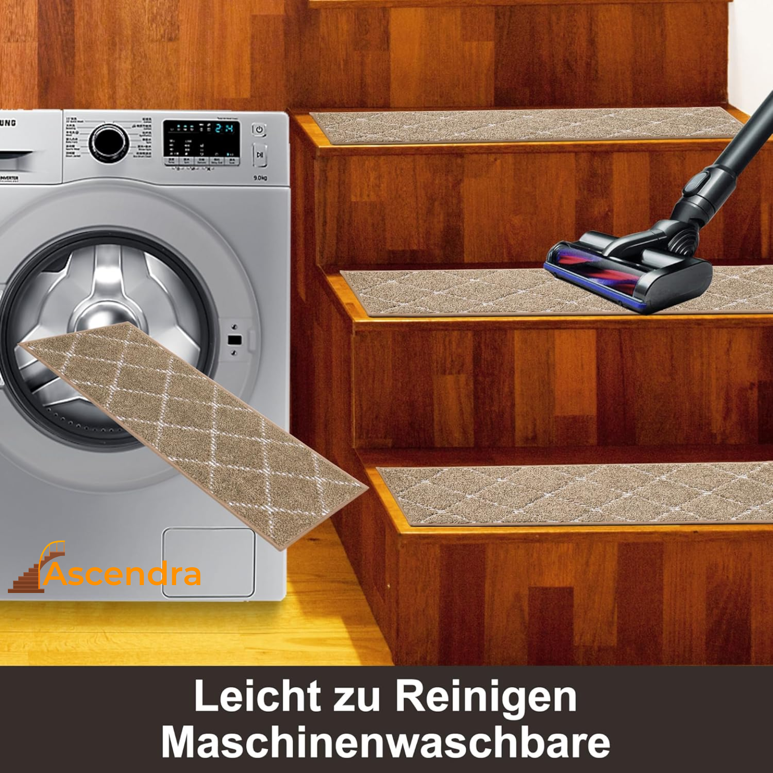 Ascendra Treppenstufenmatten 4 Stück – Selbstklebend & Rutschfest