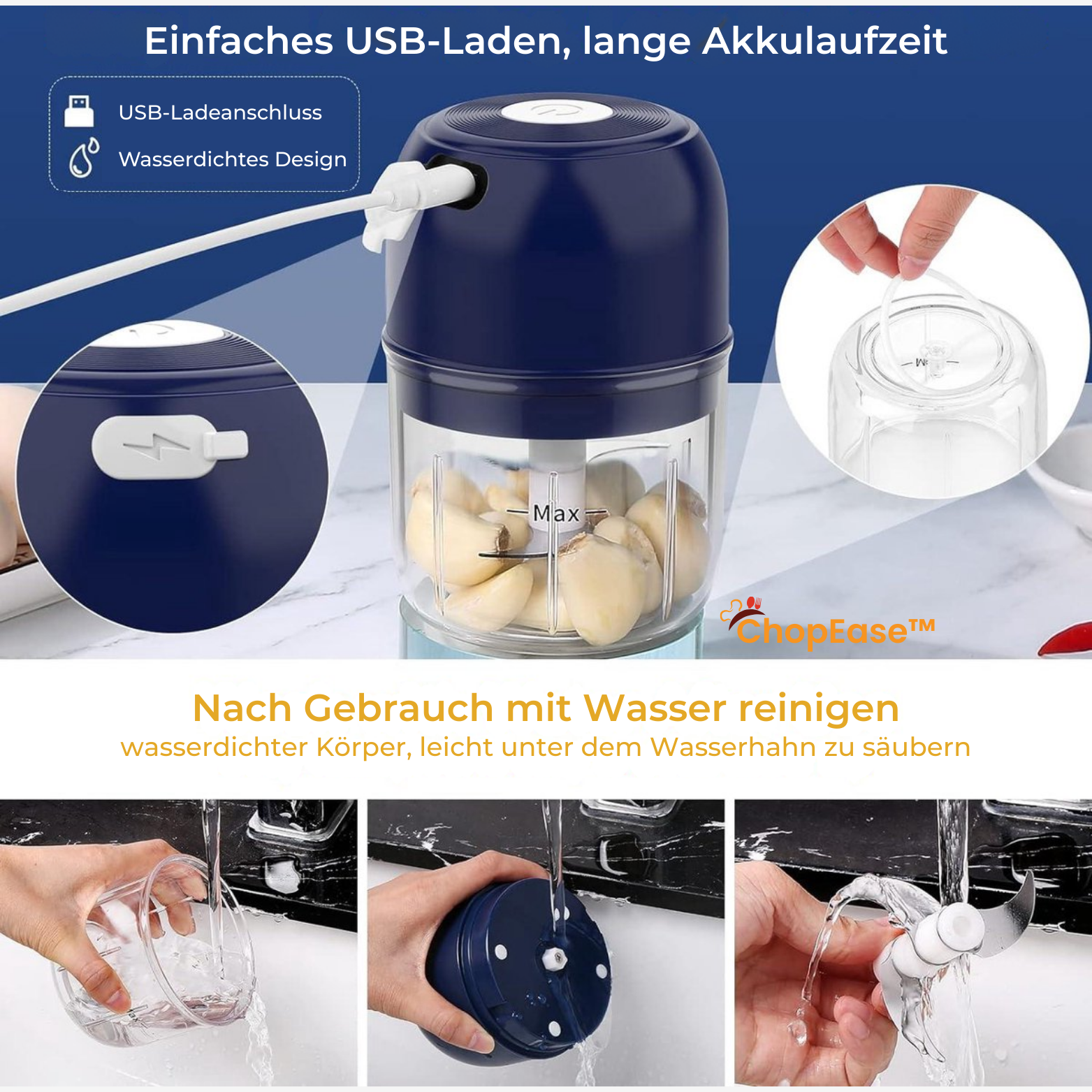 ChopEase™ Elektrischer Mini-Hacker – Knoblauch und Gemüse