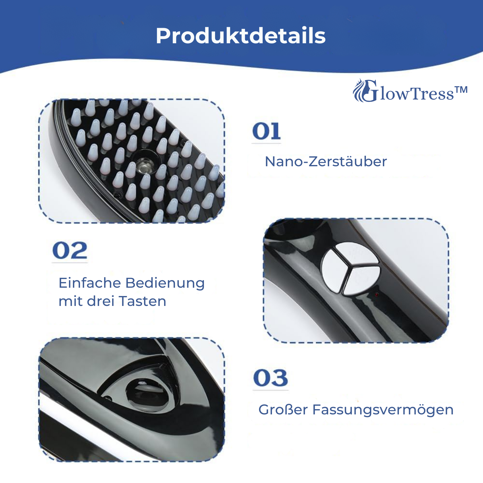 GlowTress™ Elektrische Haarbürste mit Kopfhautmassage und Ölspender