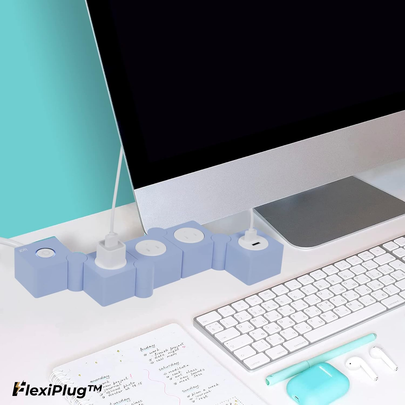 FlexiPlug™ Steckdosenleiste mit USB und Überspannungsschutz
