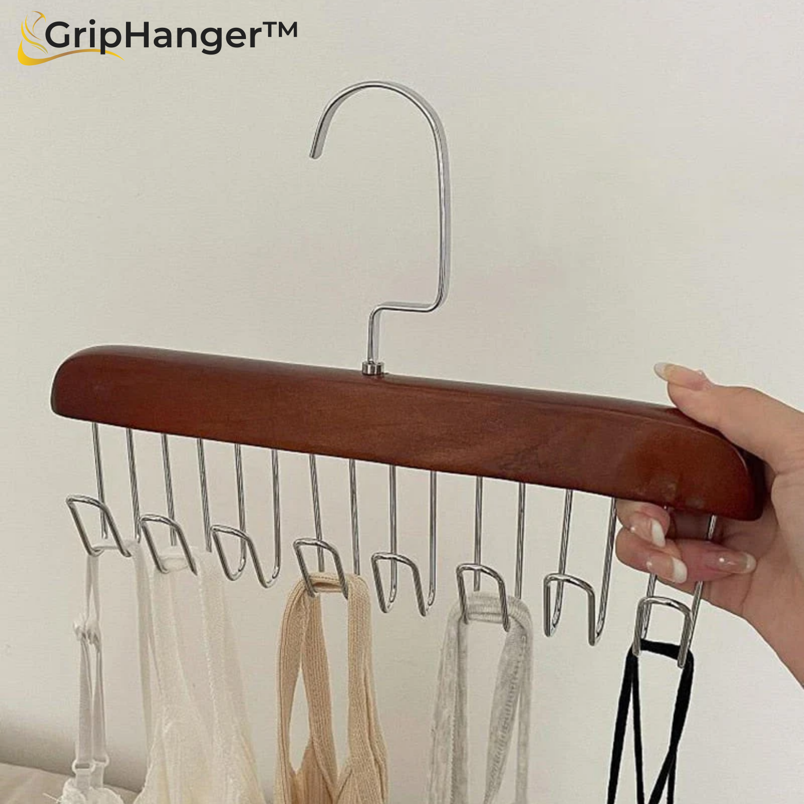 GripHanger™ 2er Set Holz Kleiderbügel mit Haken