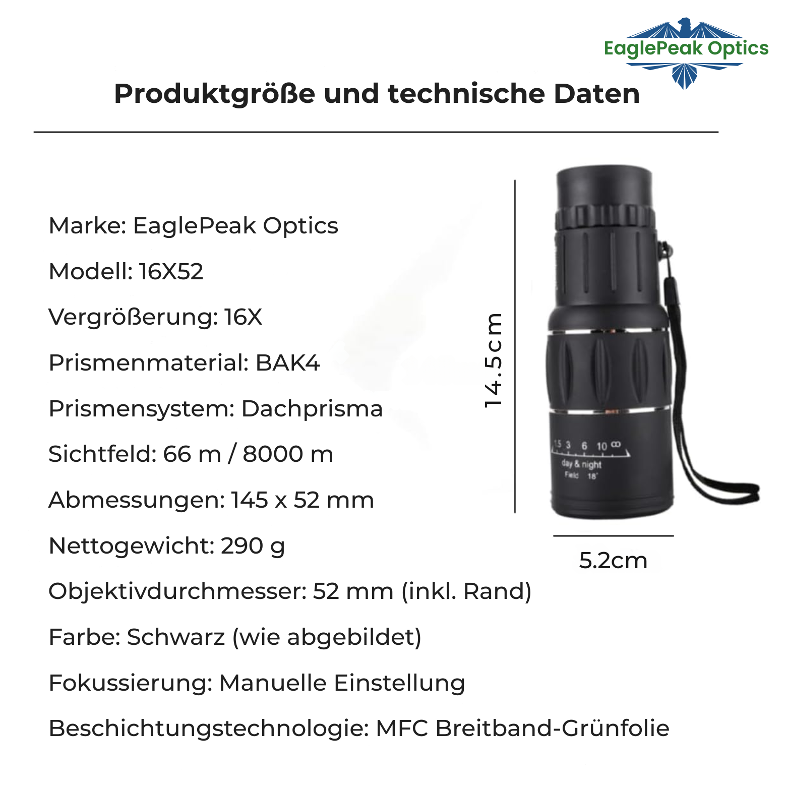 EaglePeak Optics Monokular Bifokales Optisches Zoom-Teleskop