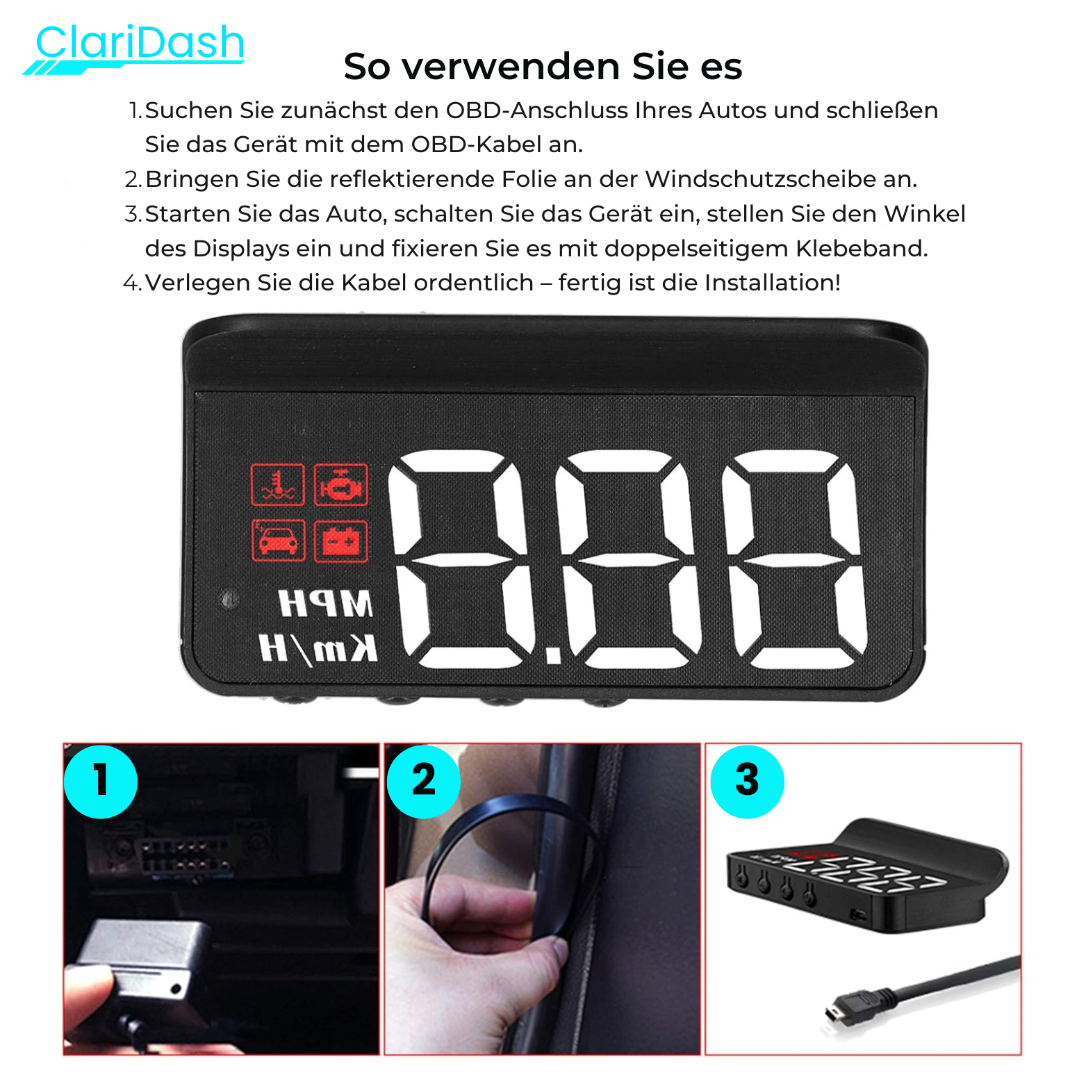 ClariDash GPS Geschwindigkeitsmesser mit HUD-Display – OBD Unterstützung