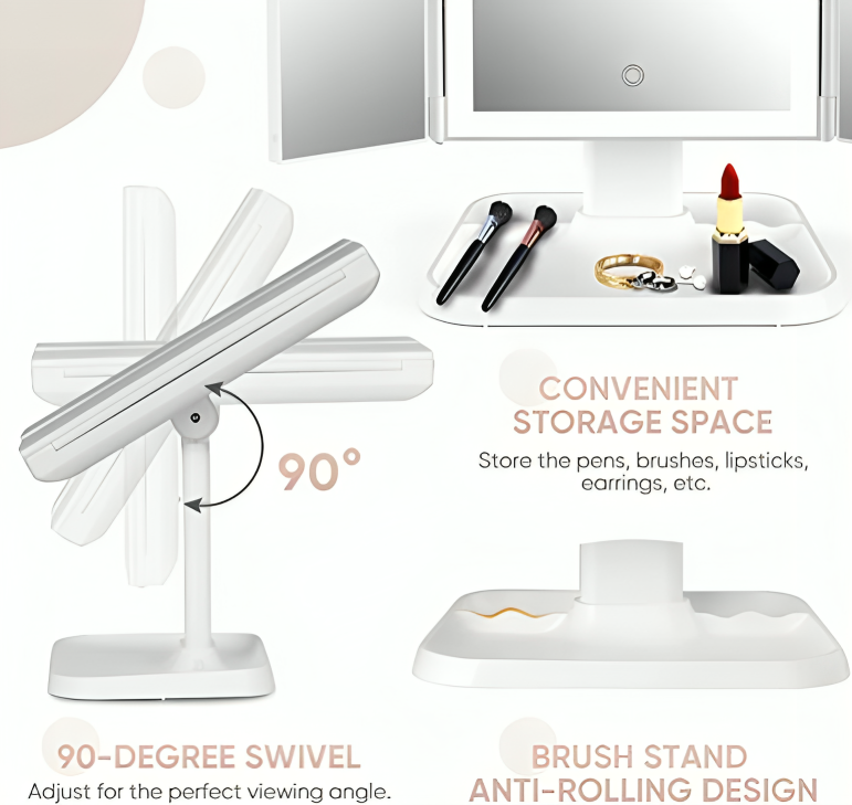 LumiGlora™ - Aufklappbarer LED-Spiegel mit 3 Feldern für präzises Make-up